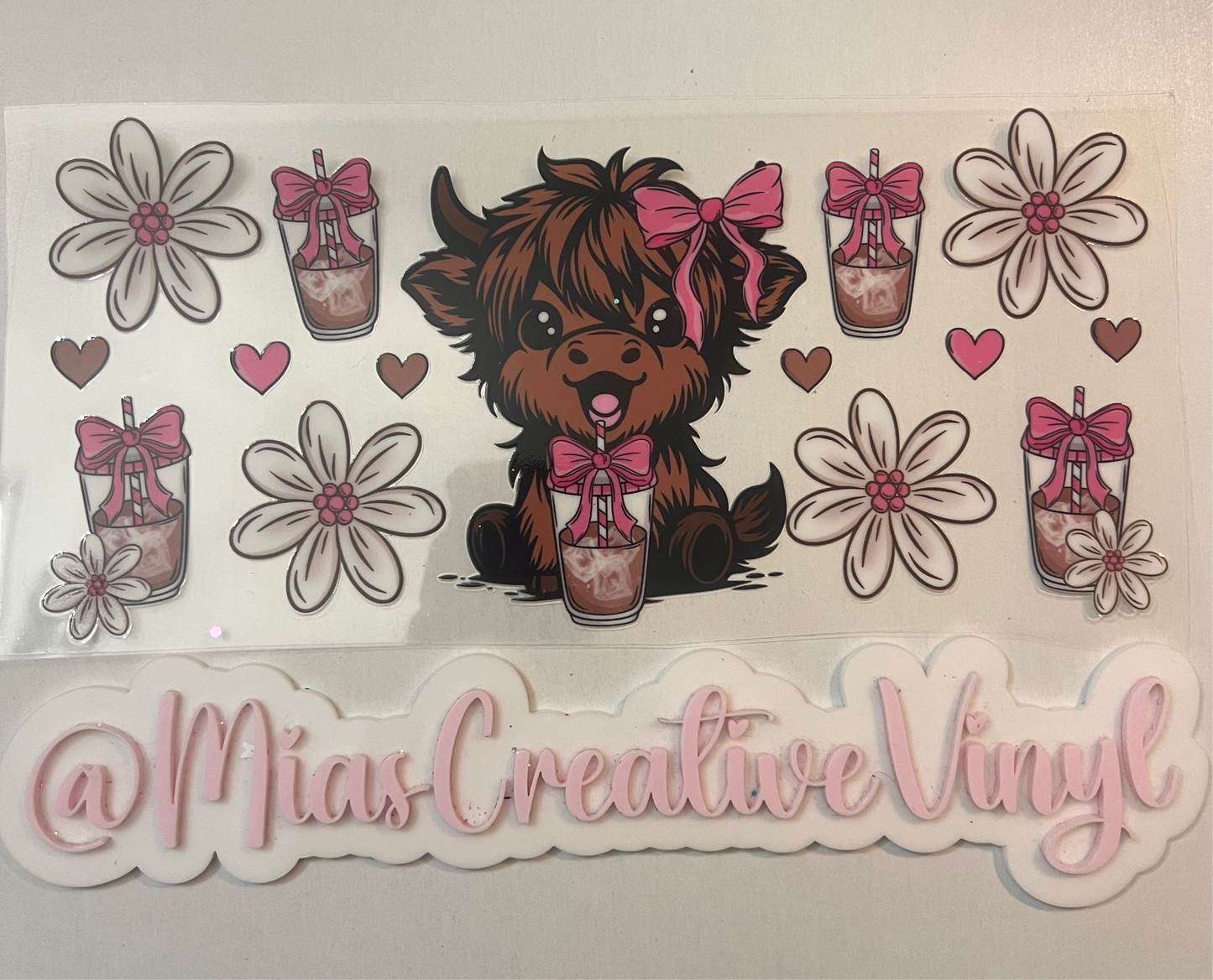 UVDTF 16oz Ice Coffee Highland Cow.