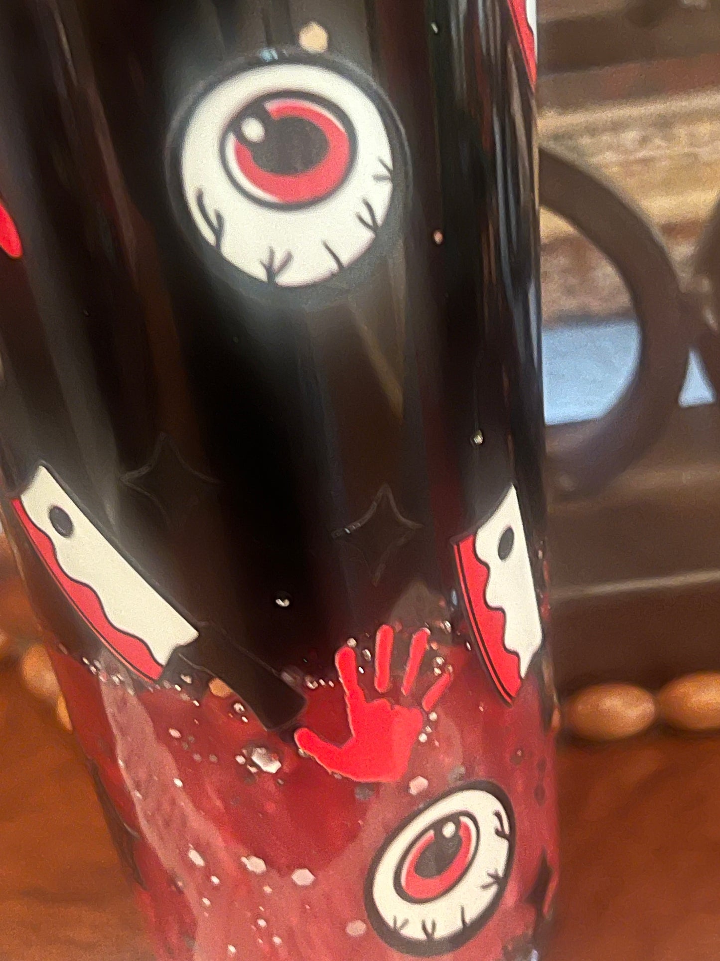 24oz True Crime, Black and Red Lava with matching Strawtopper