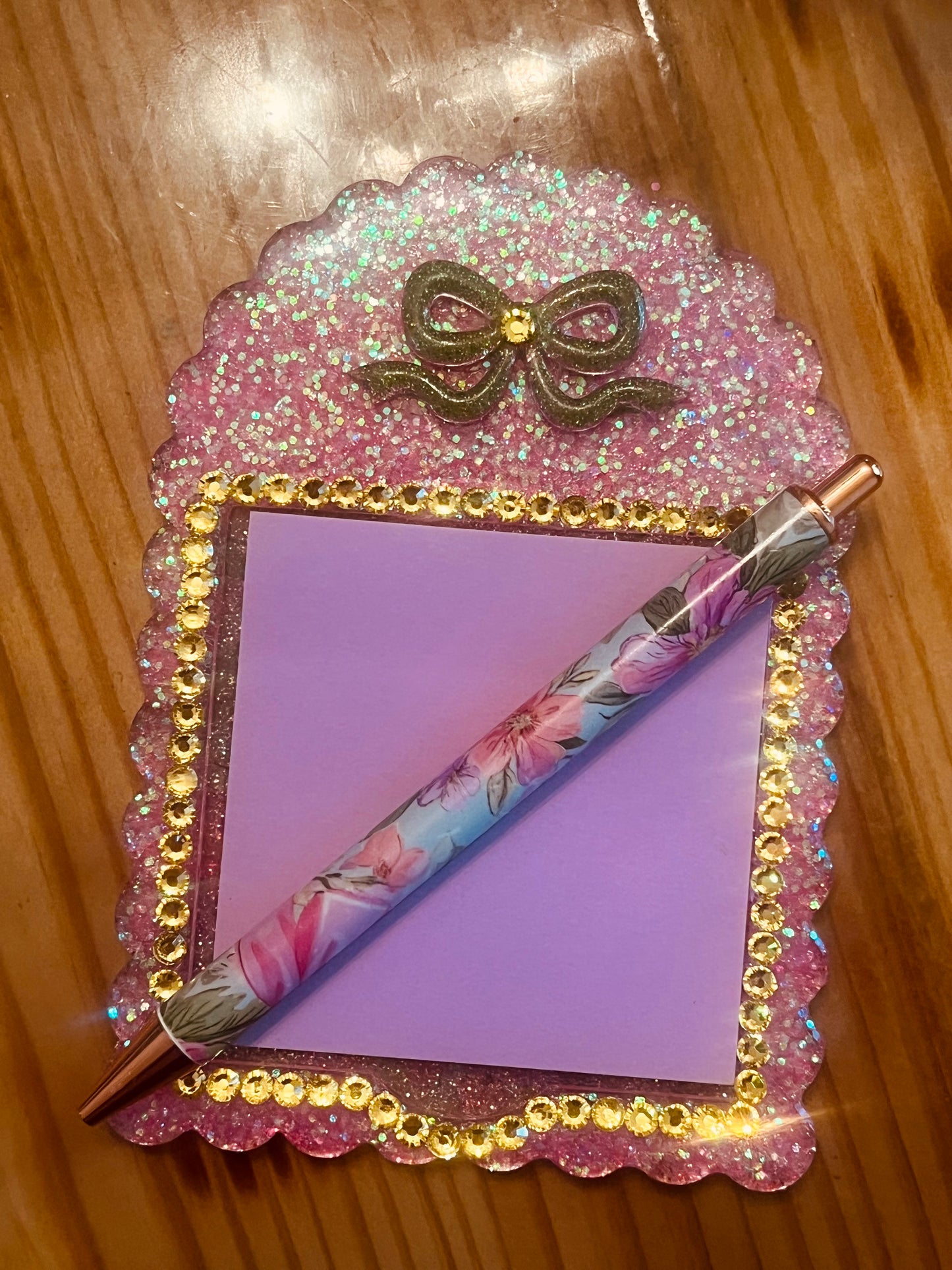 Bougie Pink Glitter Posty note holder and pen