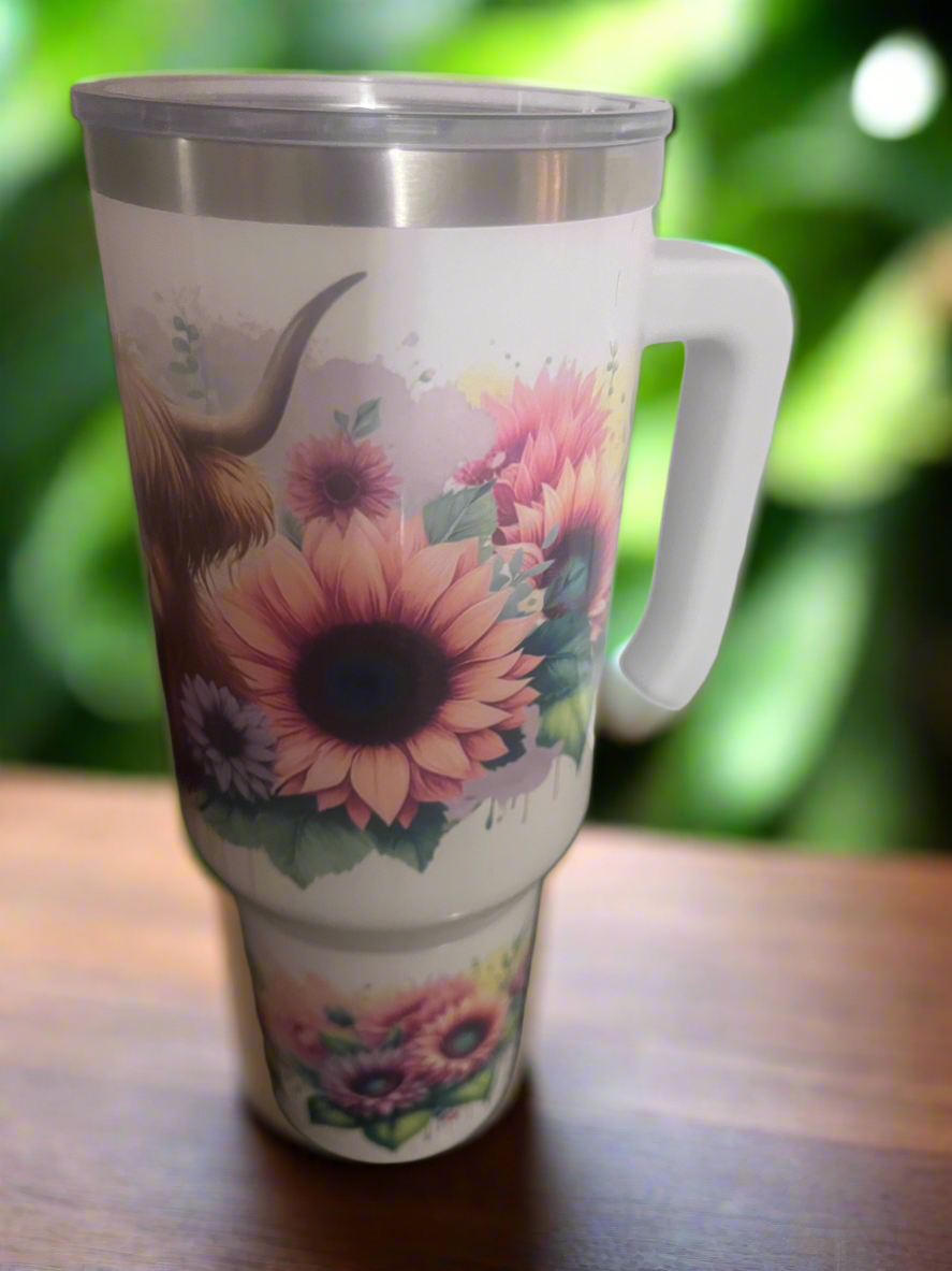 40oz Adorable Highland cow floral Tumbler