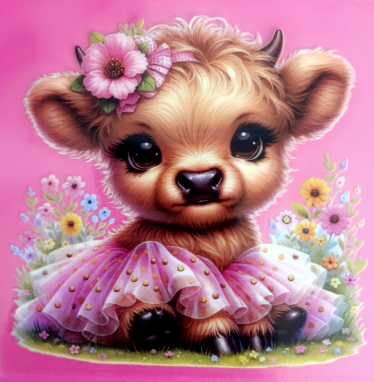 Decal UVDTF 4in Highland Cow Pink Dress