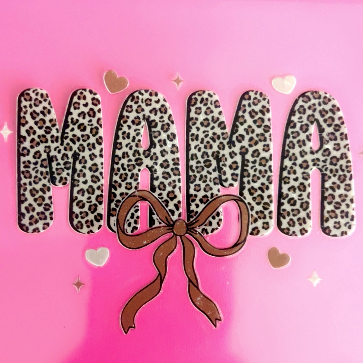 Decal UVDTF 4in leopard print mama with croquette bow