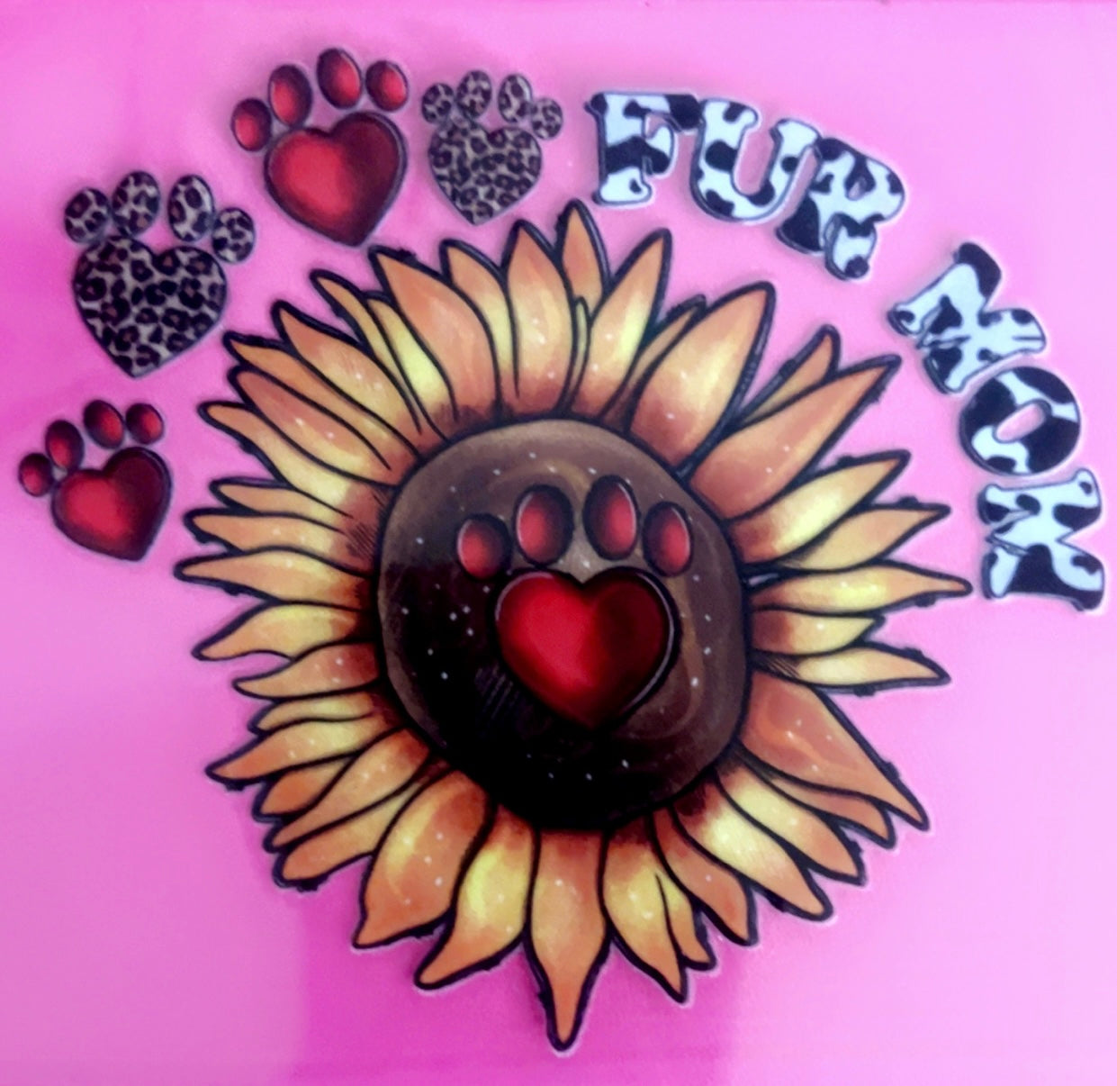 Decal UVDTF 4in Sunflower Fur Mom