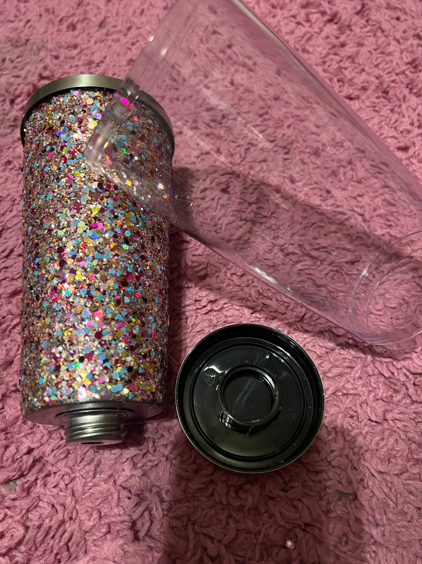 Interchangeable 20oz stainless steel & acrylic tumblers burgundy, gold glitter mix
