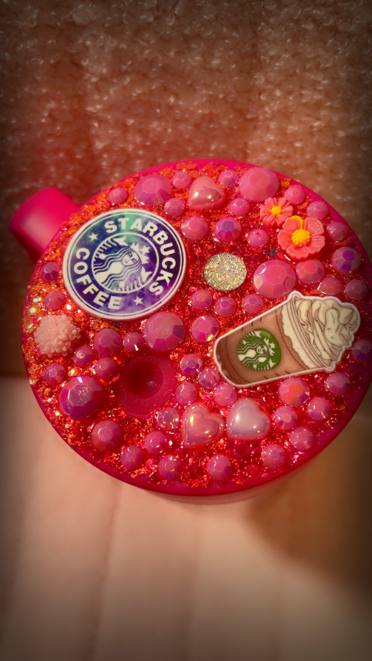 40oz Valentine Coffee Drinks, Hot Pink, Stainless Steel, decorated lid