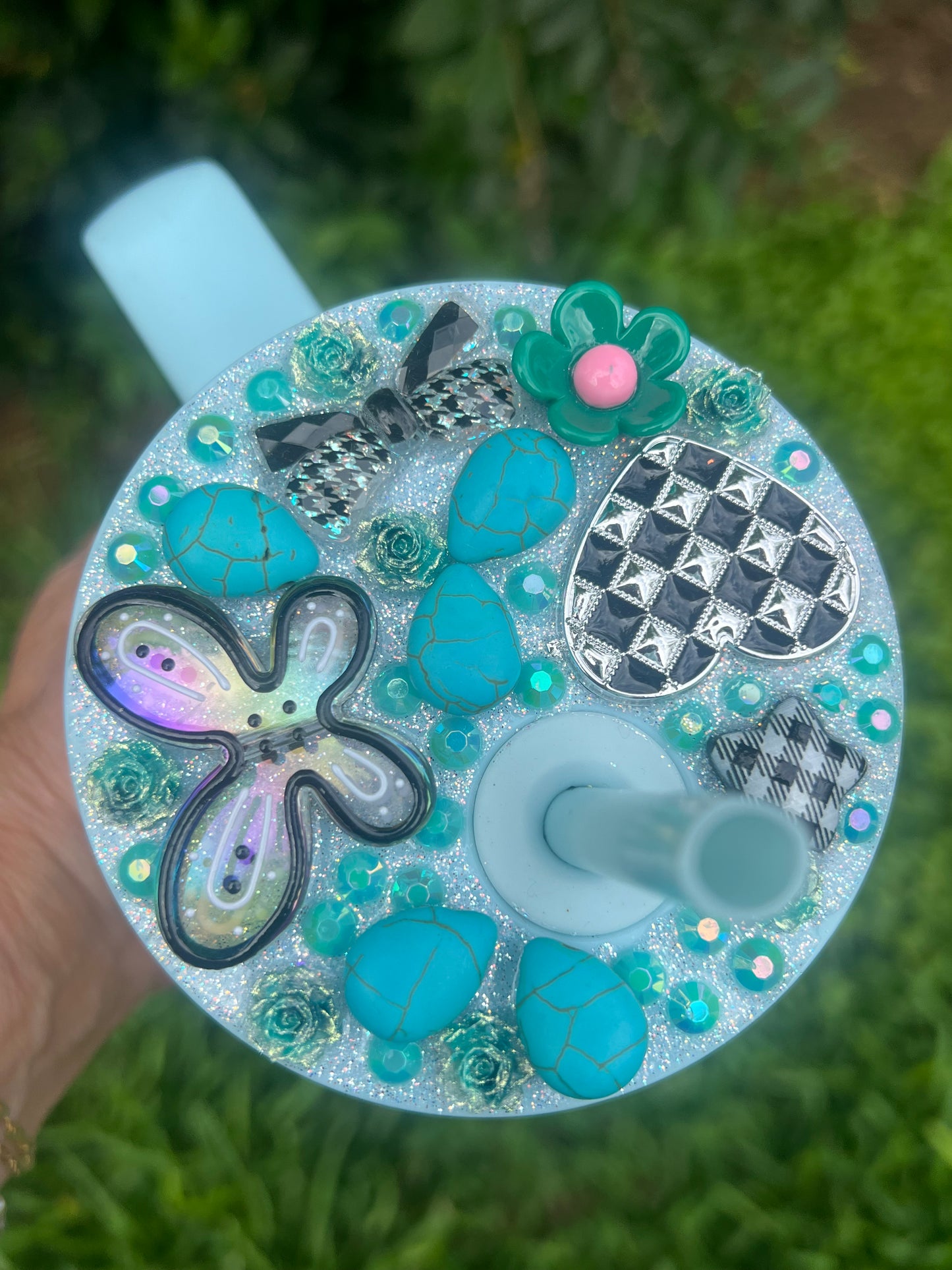 40oz MAMA Blue Stainless Steel tumbler with embellished lif topper