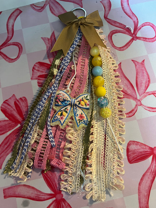 Ribbon Bag Charm w Glitter Bow w yellow/pink ribbons