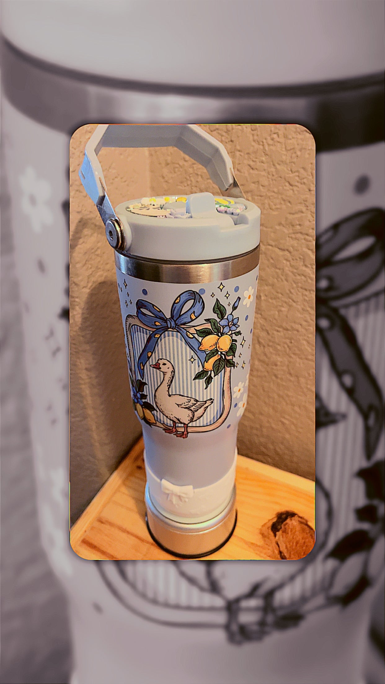 30oz Blue Water bottle, Duck and Lemons Drinks Coffee” Stainless Steel tumbler