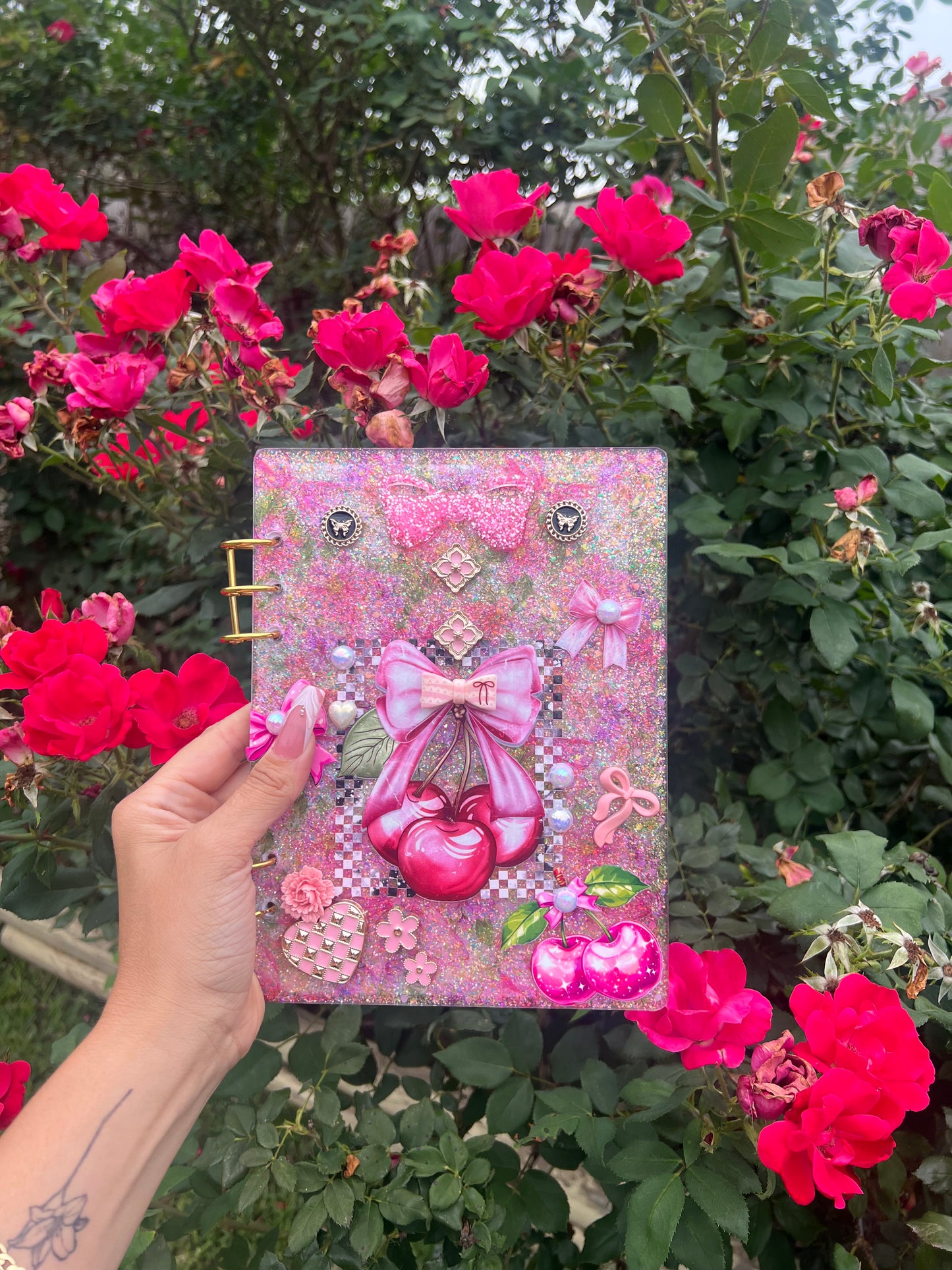 Planner A5 Pink Cherry w embellishments.
