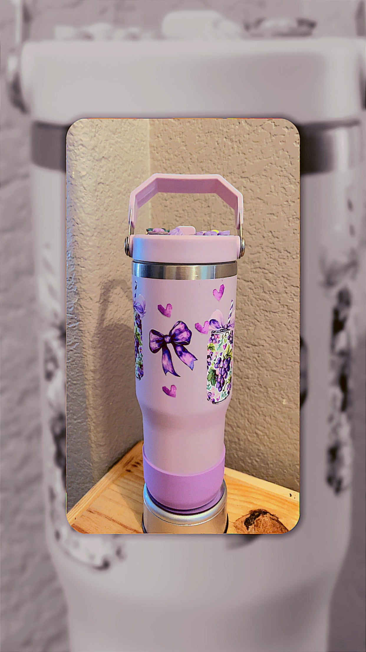 30oz Purple Water bottle, “Floral Drinks” Stainless Steel tumbler
