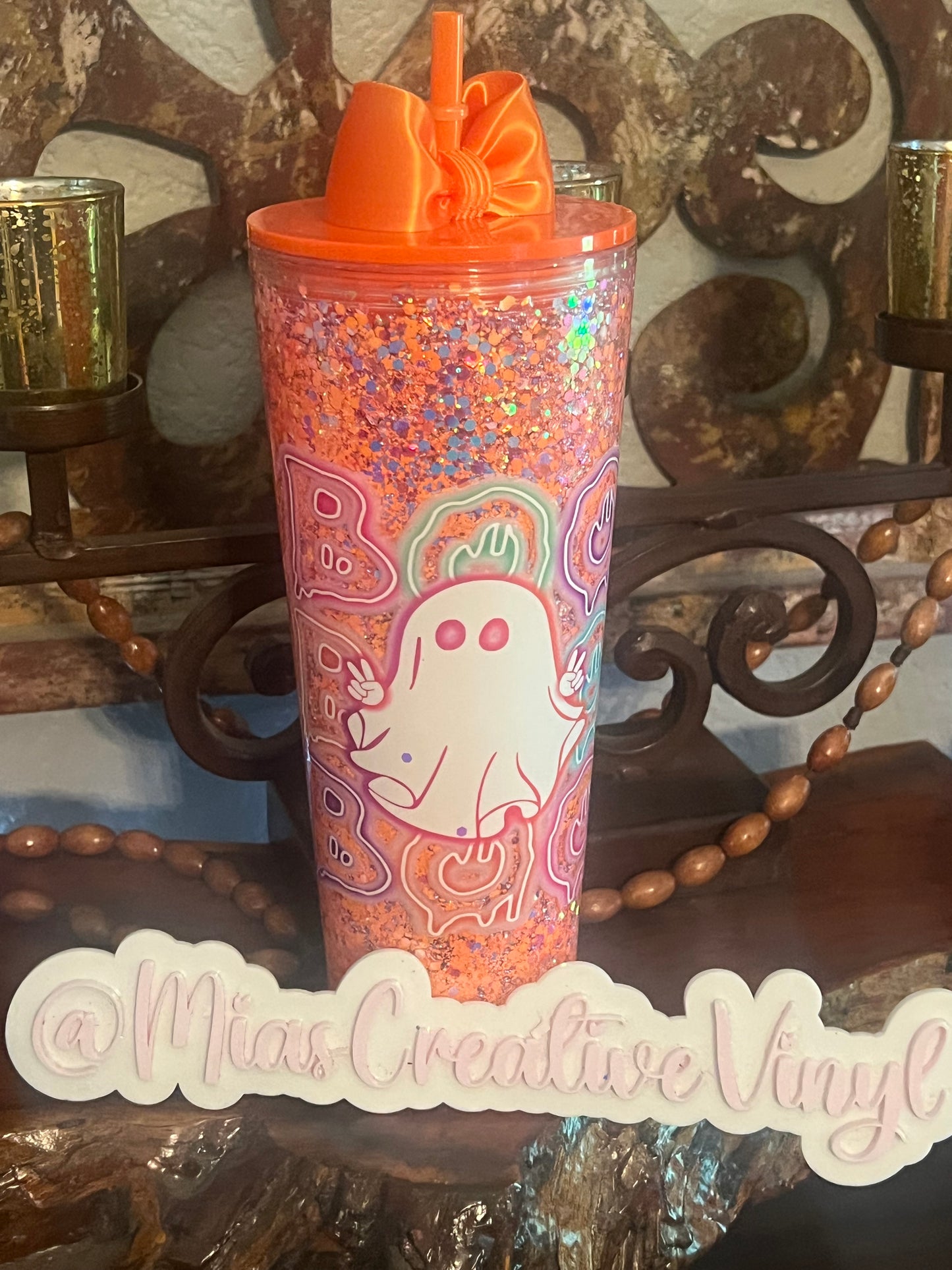 24oz Boo Glitter Glow Tumbler, Orange Mix