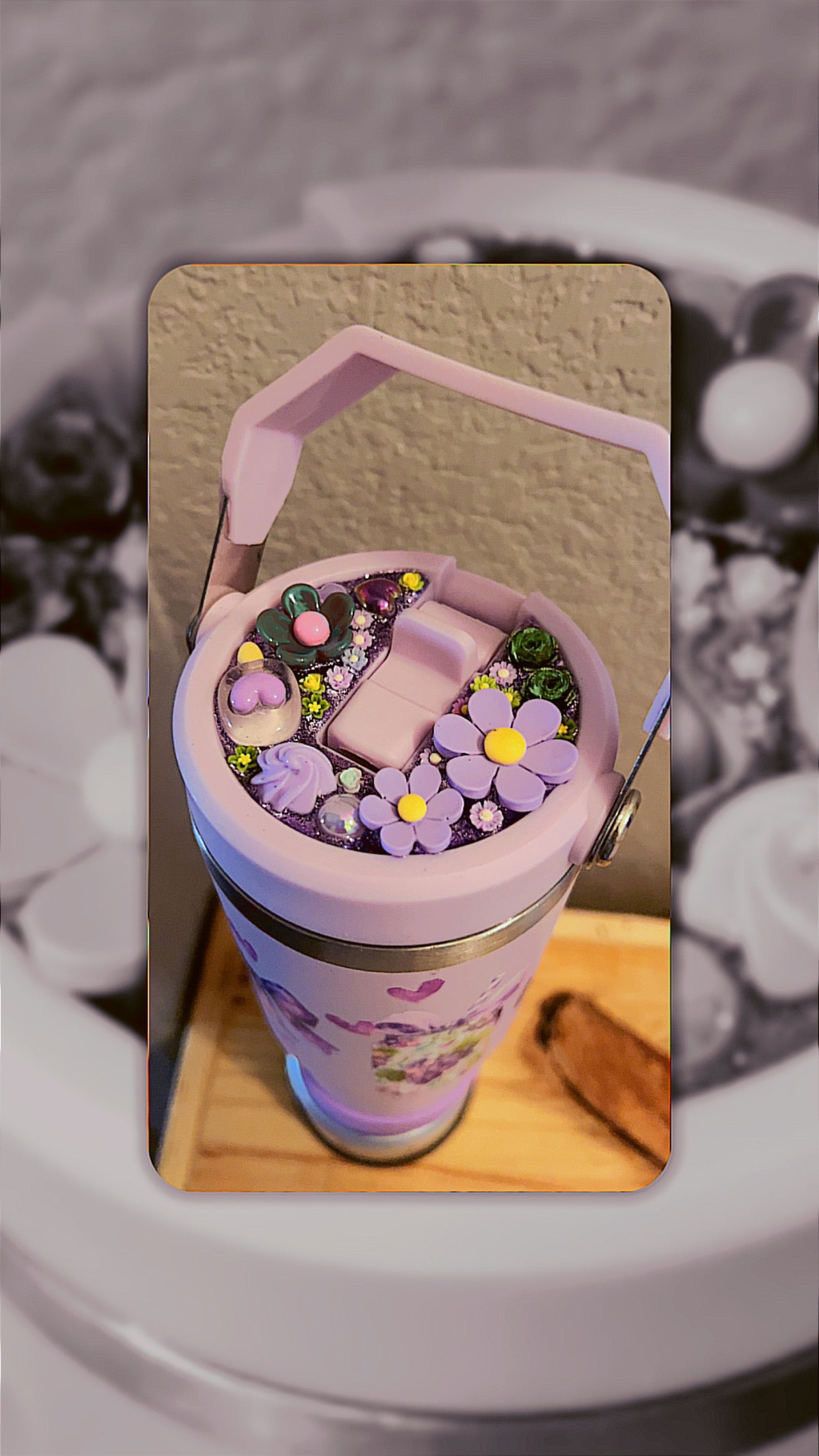 30oz Purple Water bottle, “Floral Drinks” Stainless Steel tumbler