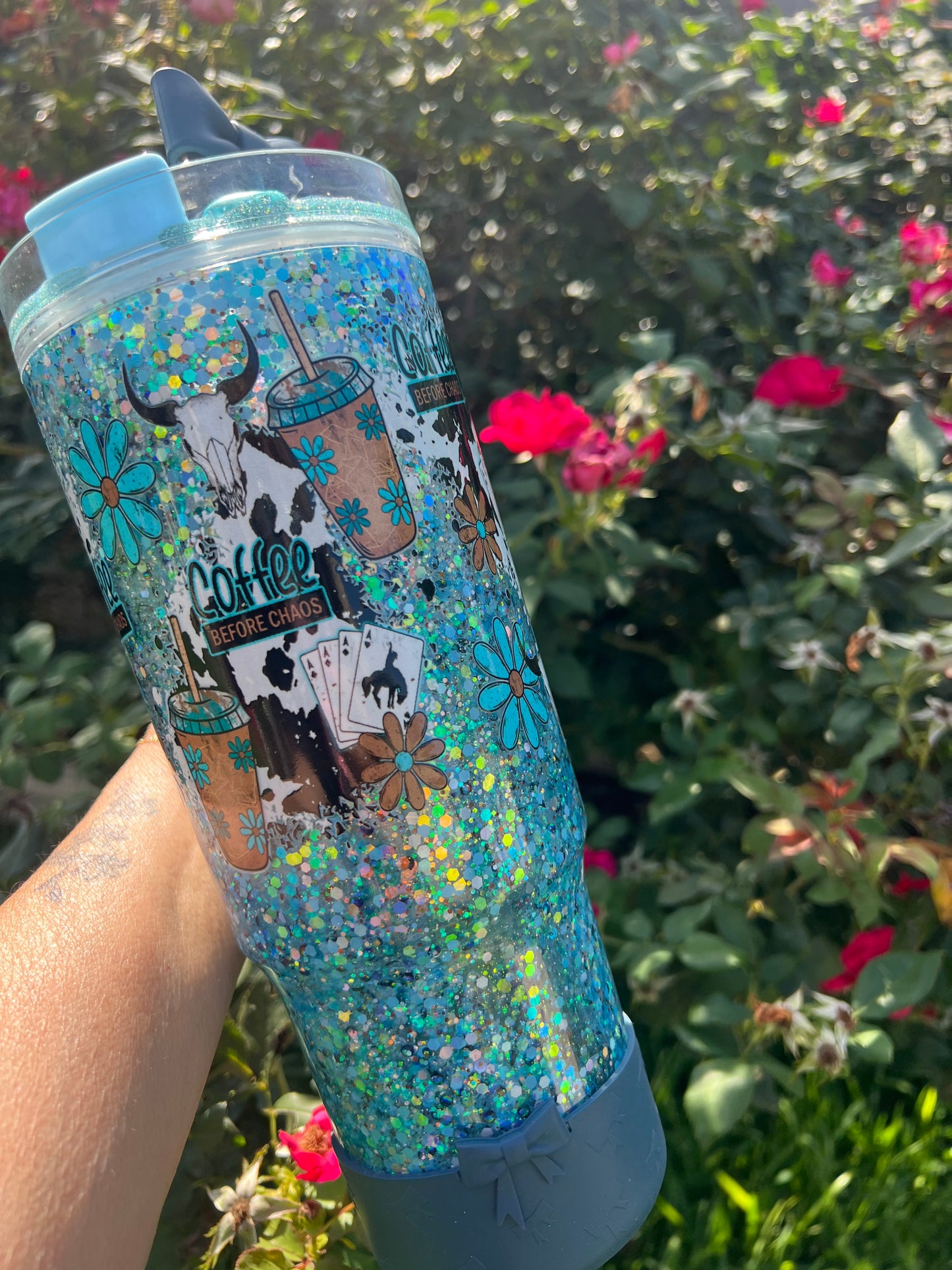 40oz Western Coffee Before Chaos acrylic tumbler