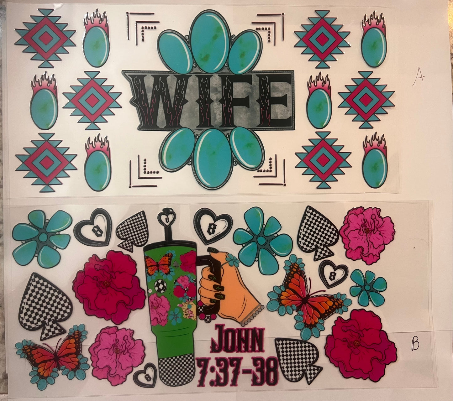 UVDTF 16oz - Turquoise Wife or Barbed Tumbler choose A or B