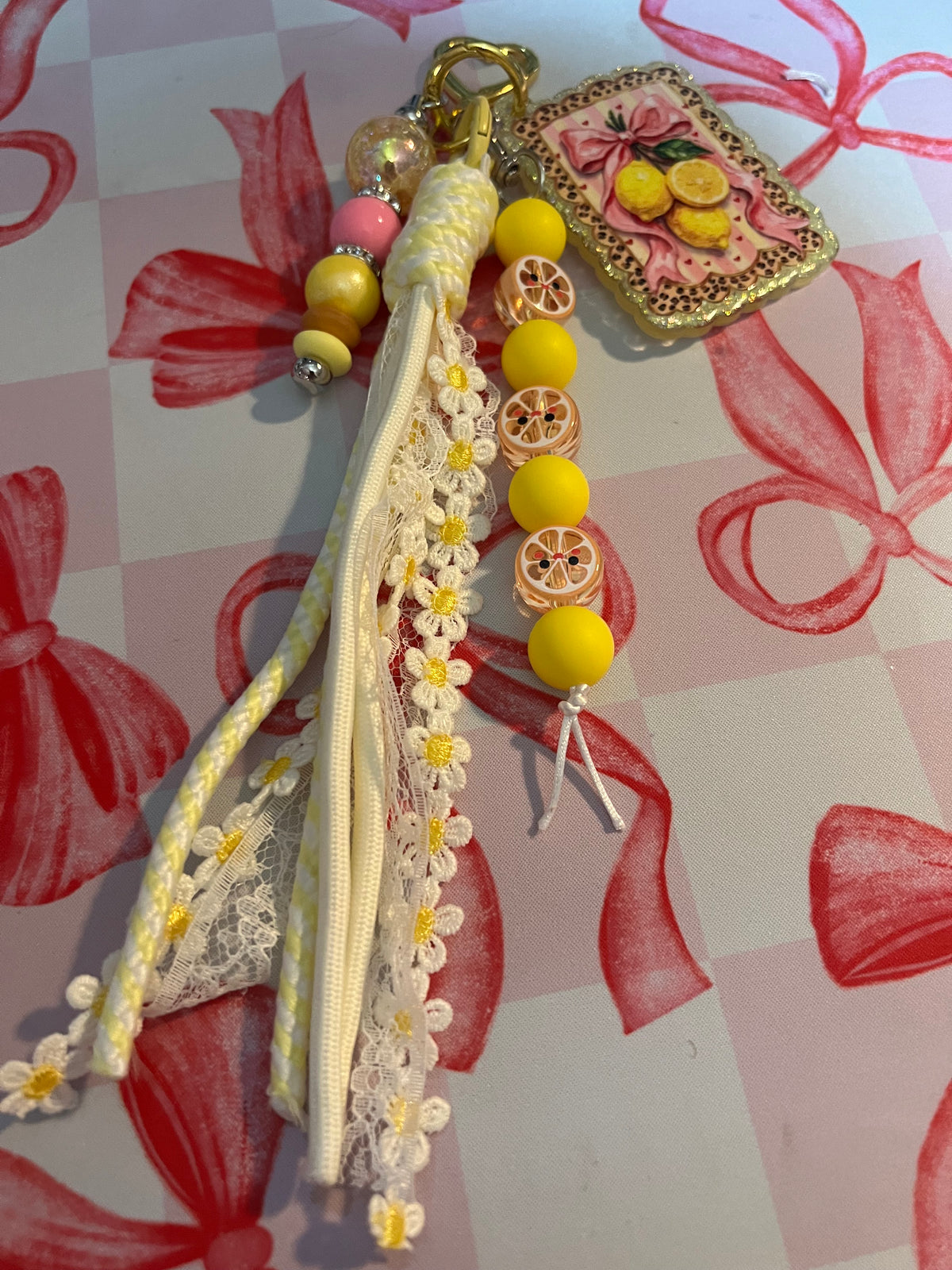 Ribbon Bag Charm w Glitter Lemon Acrylic
