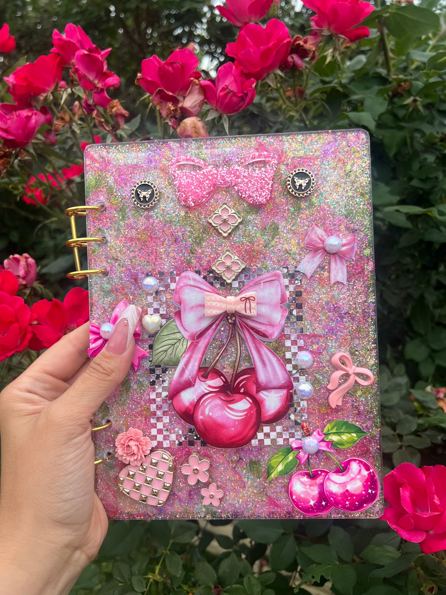 Planner A5 Pink Cherry w embellishments.