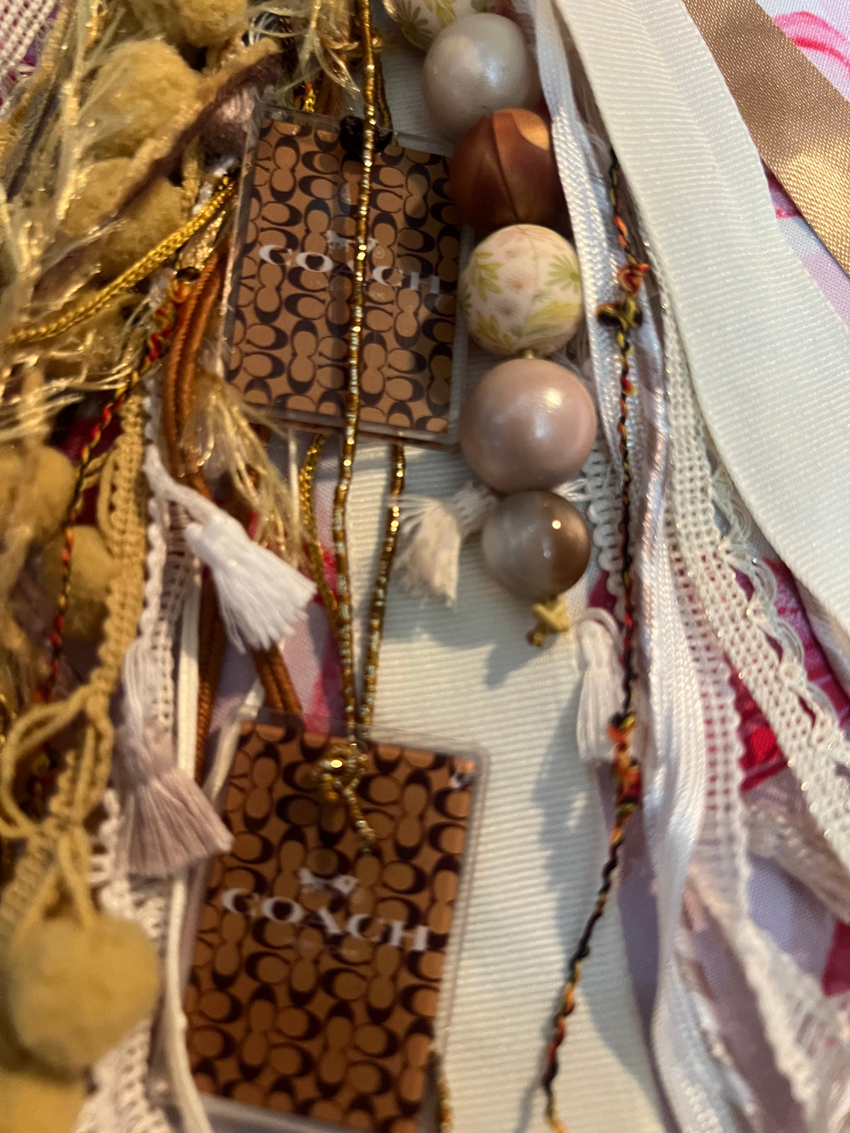 Ribbon Bag Charm w Brown Coach Acrylics