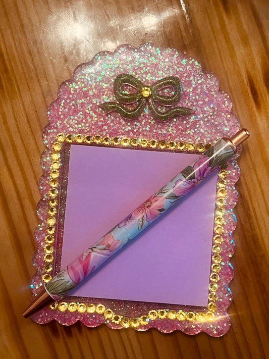 Bougie Pink Glitter Posty note holder and pen