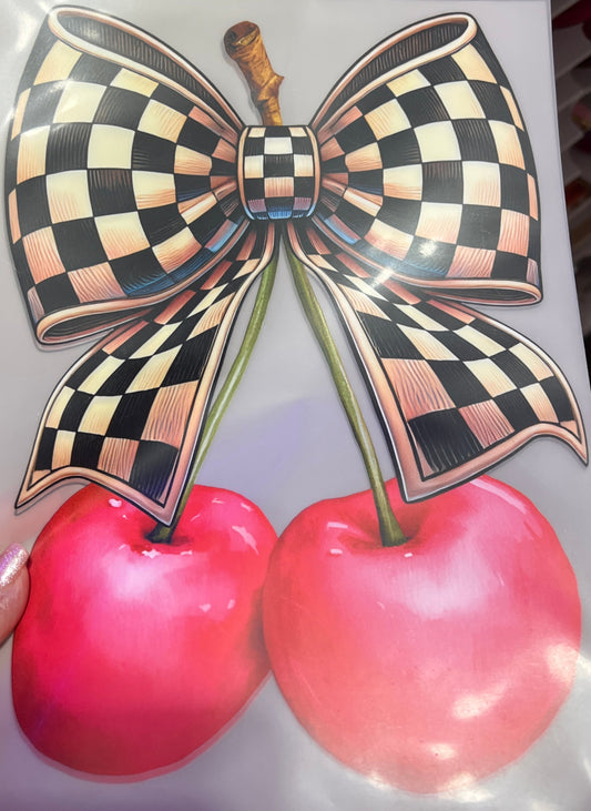 Cherries w checkered bow DTF Vinyl