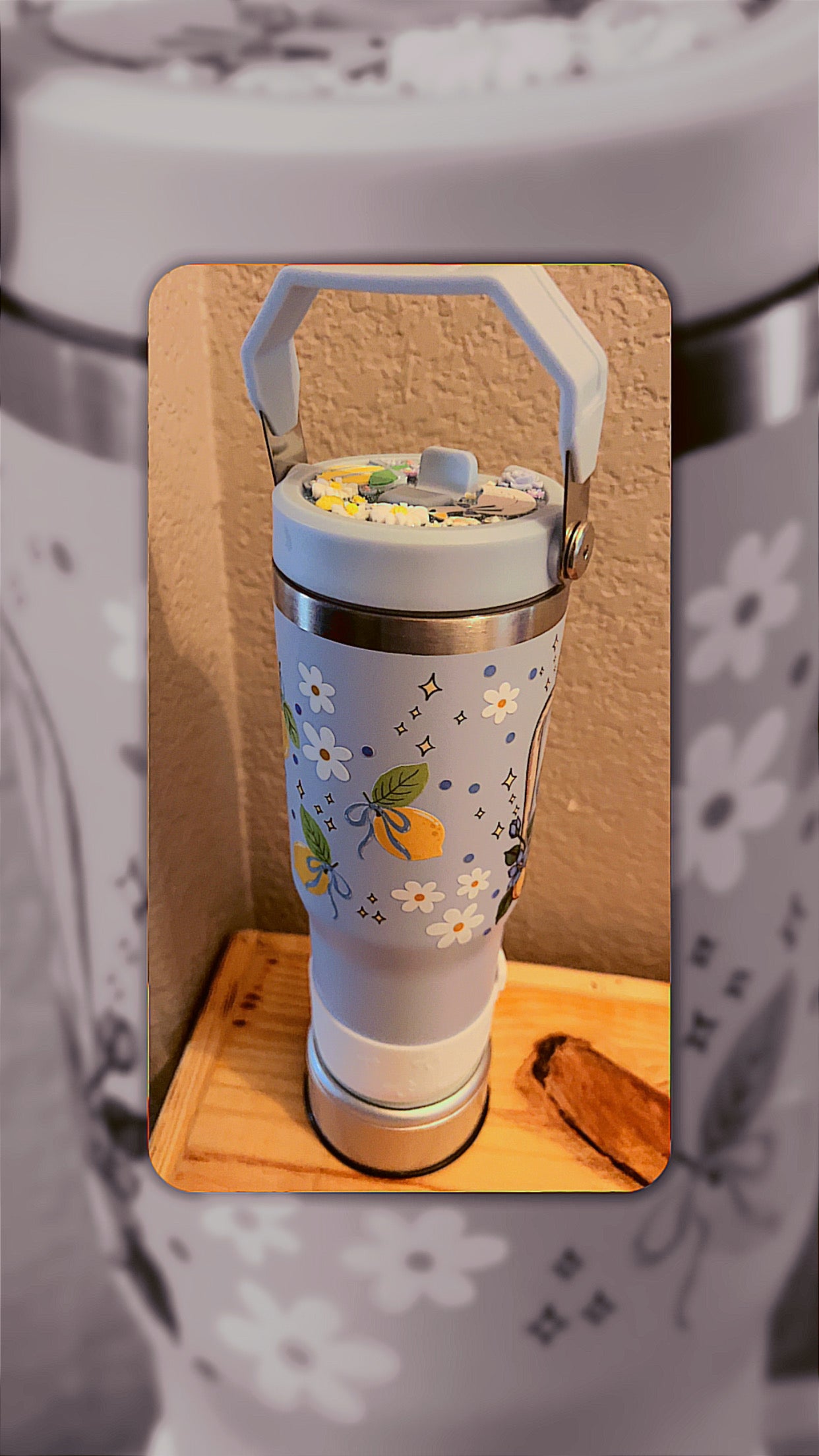 30oz Blue Water bottle, Duck and Lemons Drinks Coffee” Stainless Steel tumbler