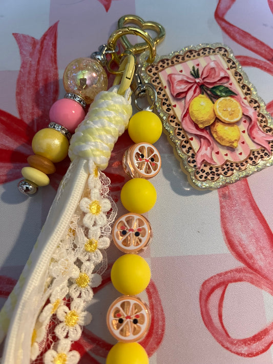 Ribbon Bag Charm w Glitter Lemon Acrylic