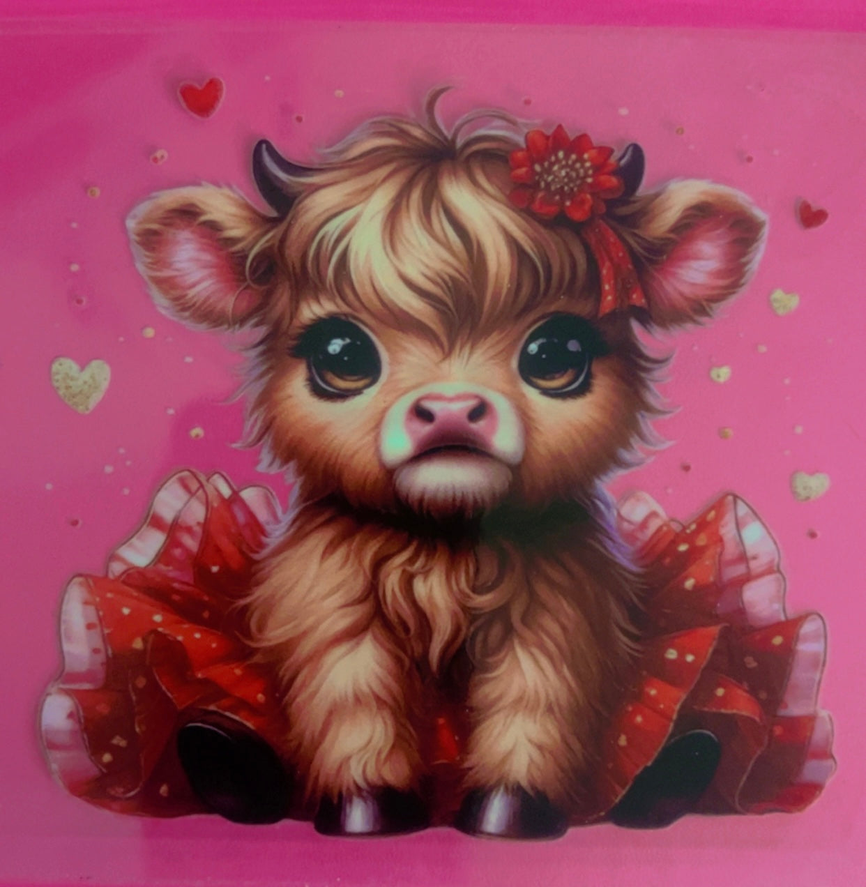 Decal UVDTF 4in Highland Cow Red Dress