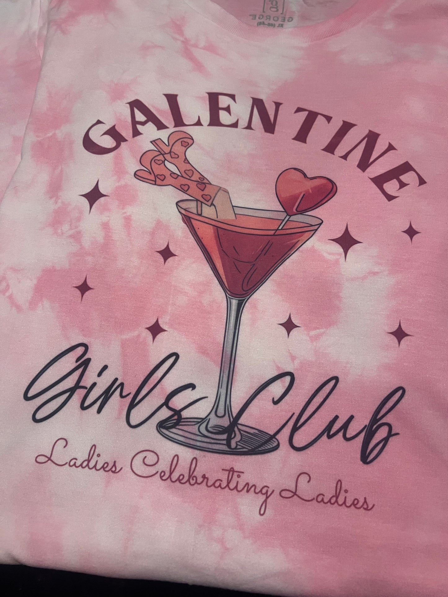 Galentine Girls Club- Tie Dye Pink and White T-shirt