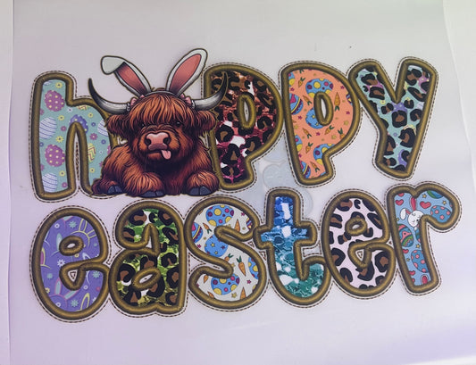 Colorful Happy Easter Highland Cow DTF