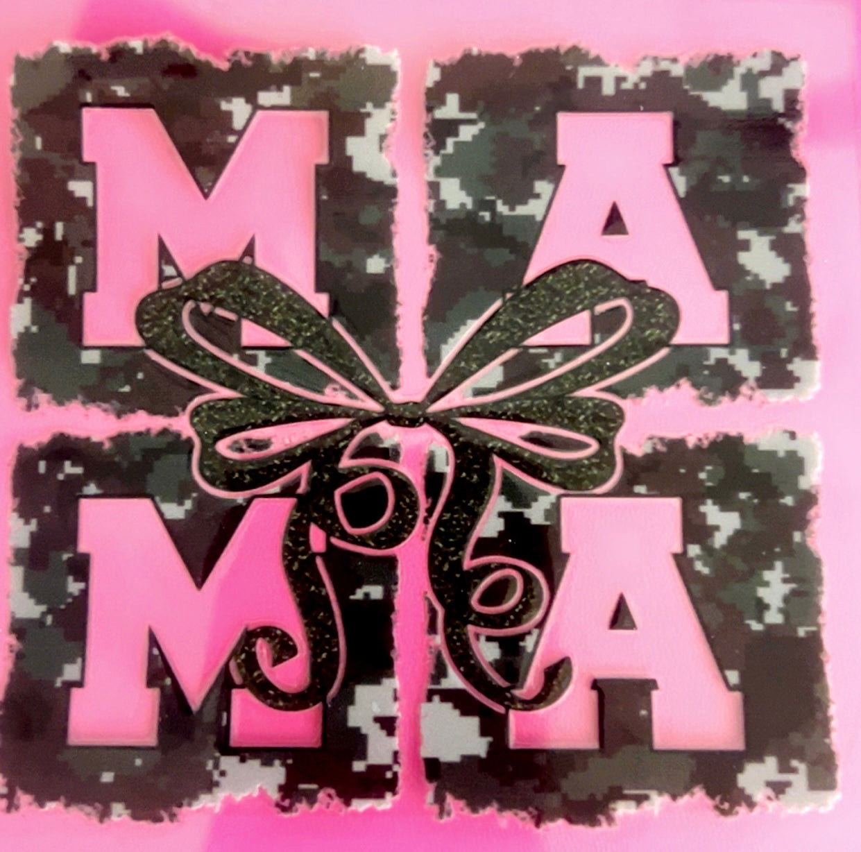 Decal UVDTF 4in Camouflage MAMA w croquette bow
