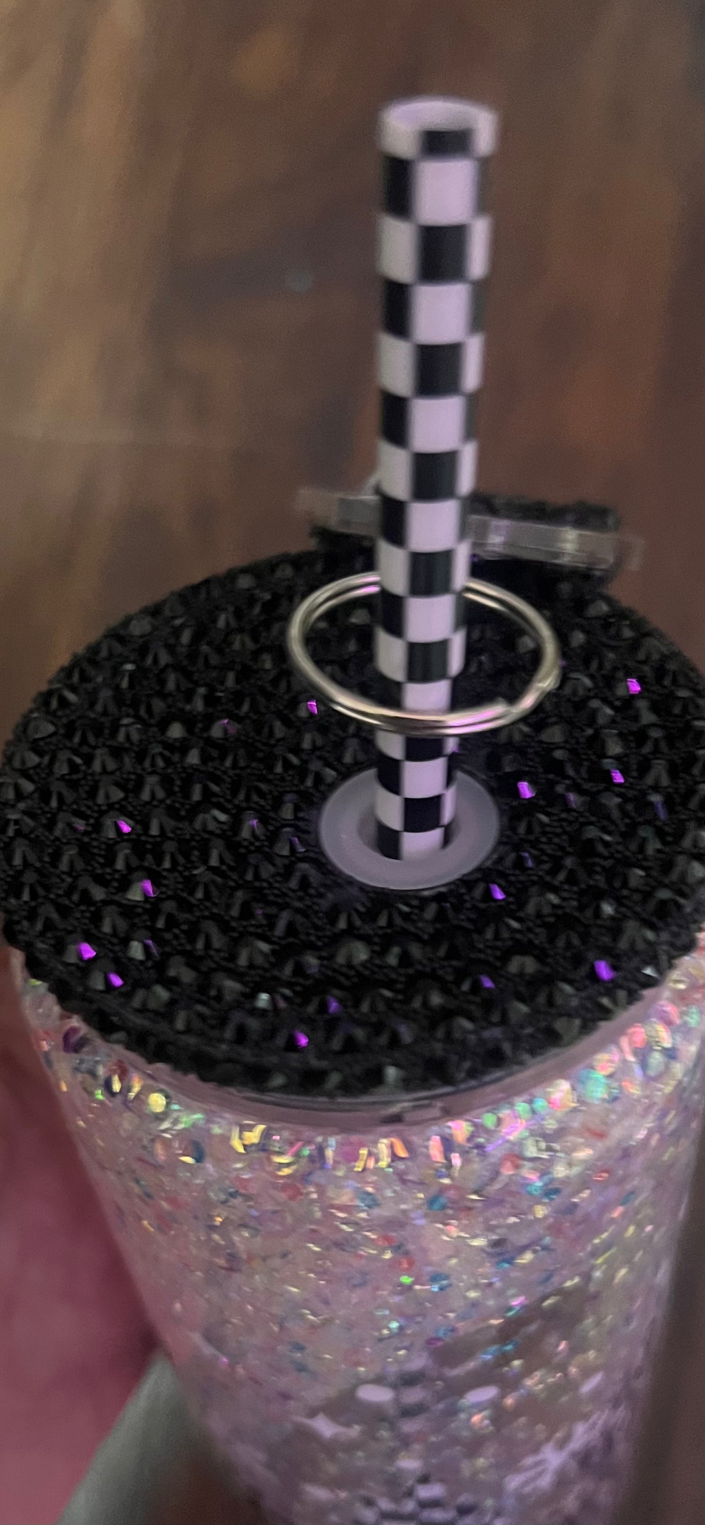 20oz Glass Snow Globe-Black Checkered Christmas Trees