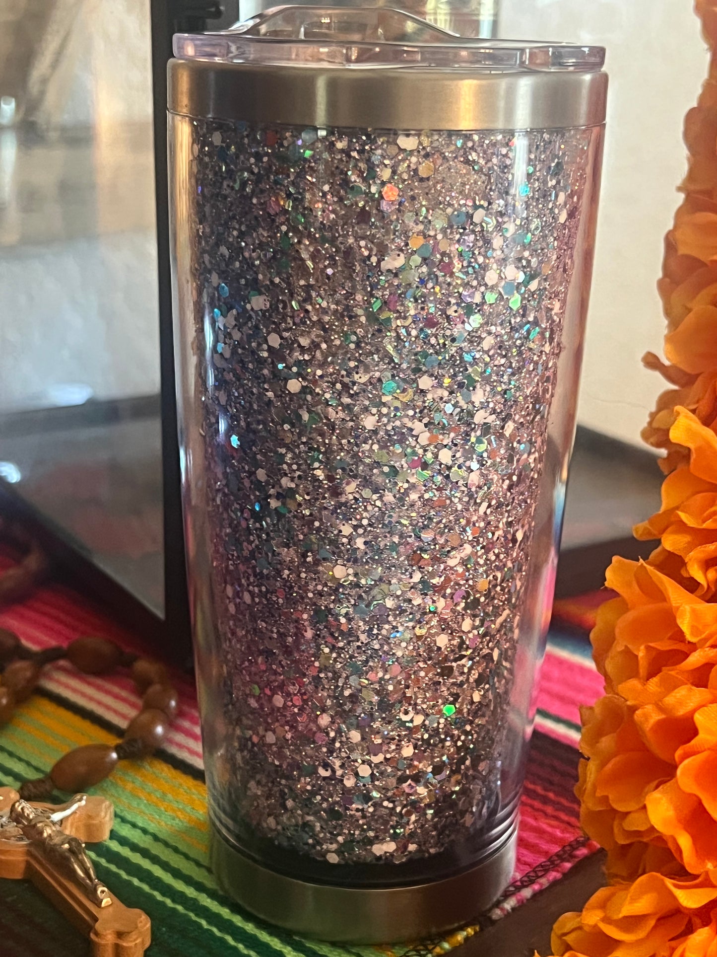 Interchangeable 20oz stainless steel & acrylic tumblers Blue, Silver glitter mix