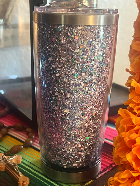 Interchangeable 20oz stainless steel & acrylic tumblers Blue, Silver glitter mix