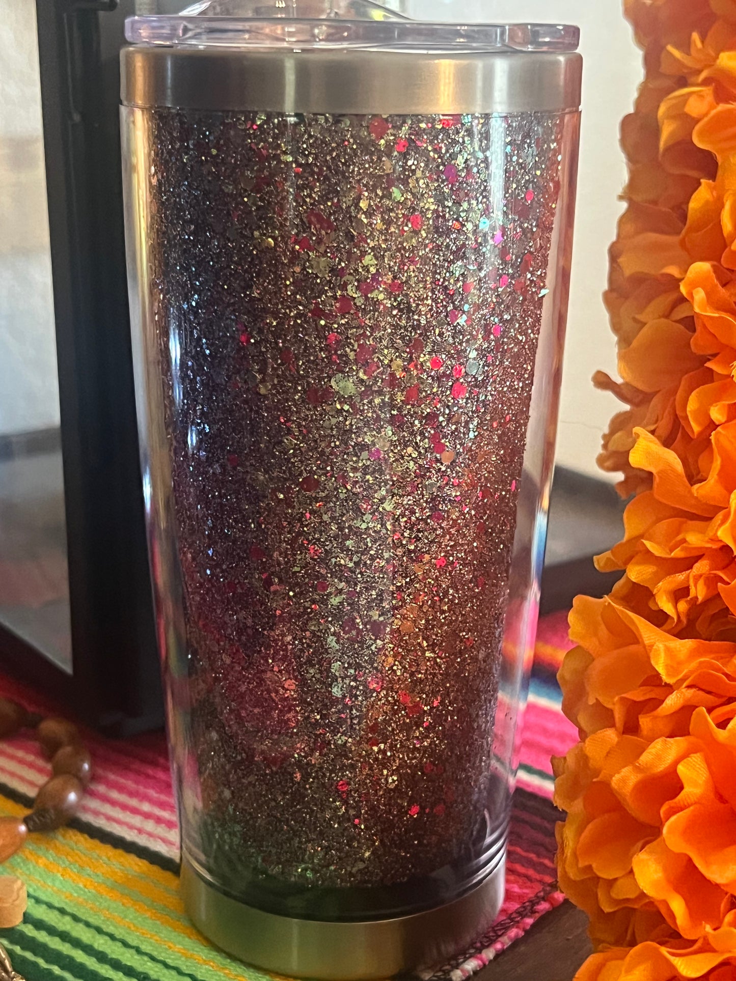 Interchangeable 20oz stainless steel & acrylic tumblers burgundy, gold glitter mix