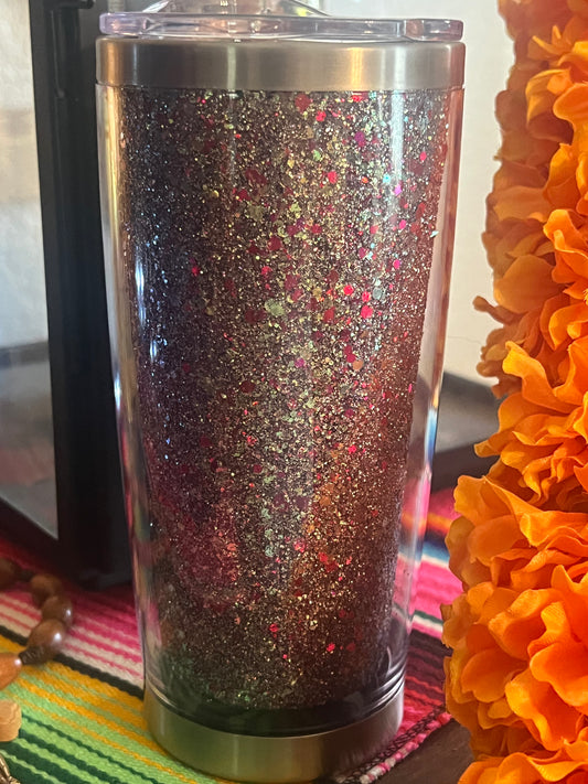 Interchangeable 20oz stainless steel & acrylic tumblers burgundy, gold glitter mix