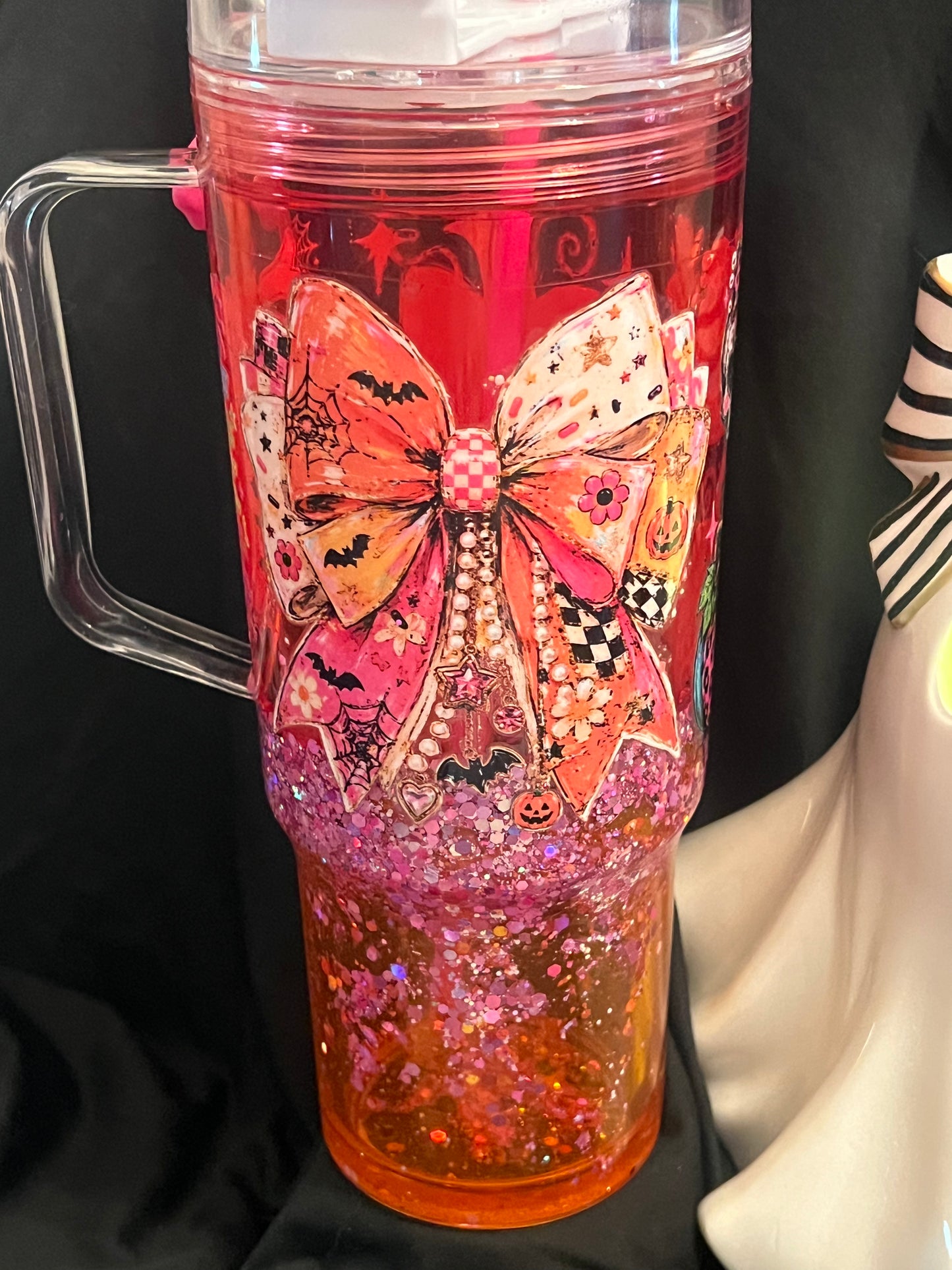 40oz Pink and Orange Lava tumbler. Glow glitter with slow lava flow. Neon UVDTF