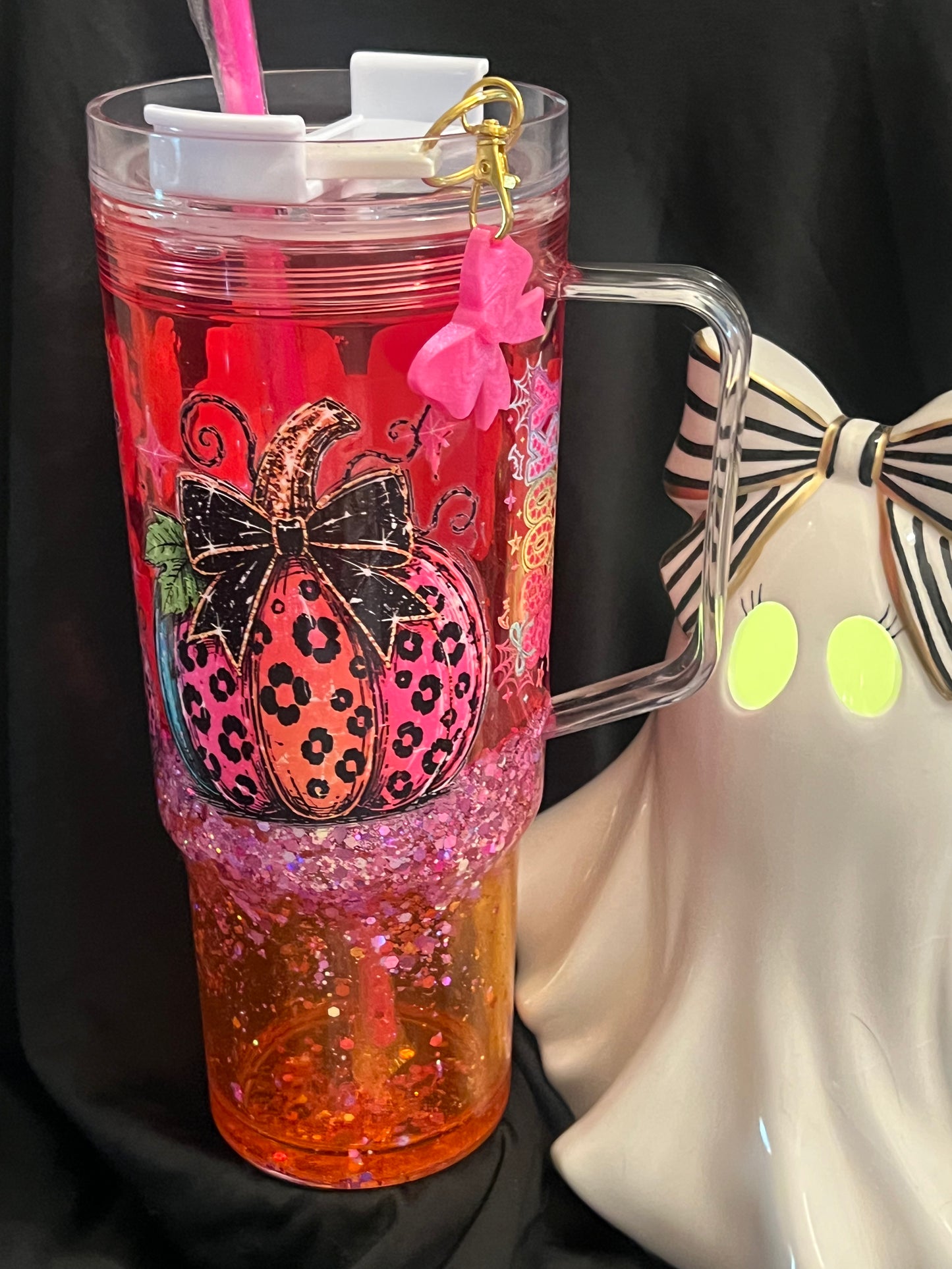 40oz Pink and Orange Lava tumbler. Glow glitter with slow lava flow. Neon UVDTF