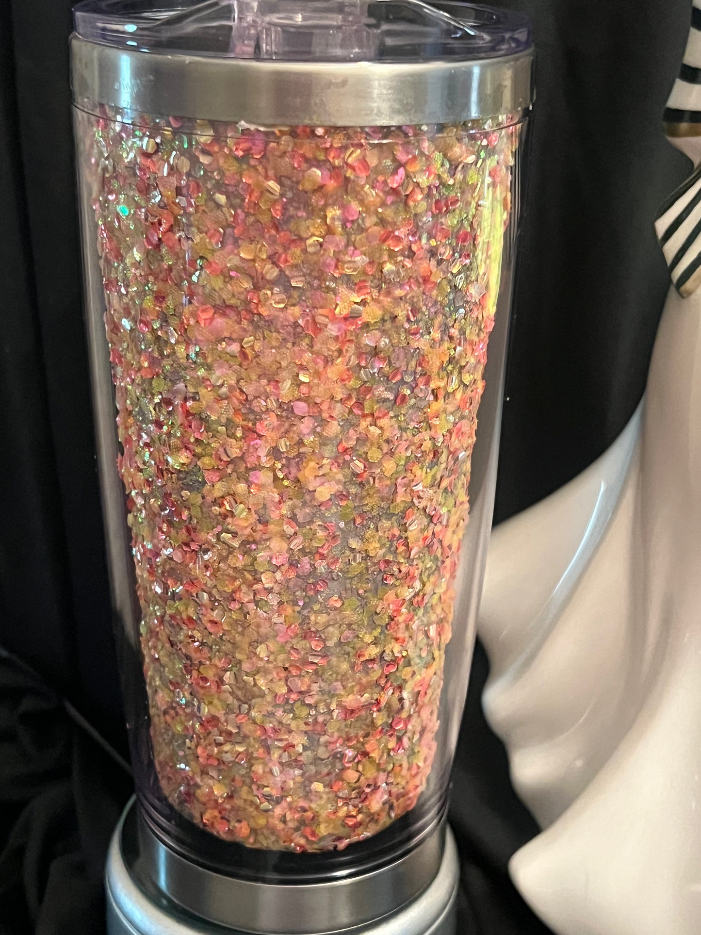 Interchangeable 20oz stainless steel & acrylic tumblers Gold Bubble, Orange and Pink glitter mix