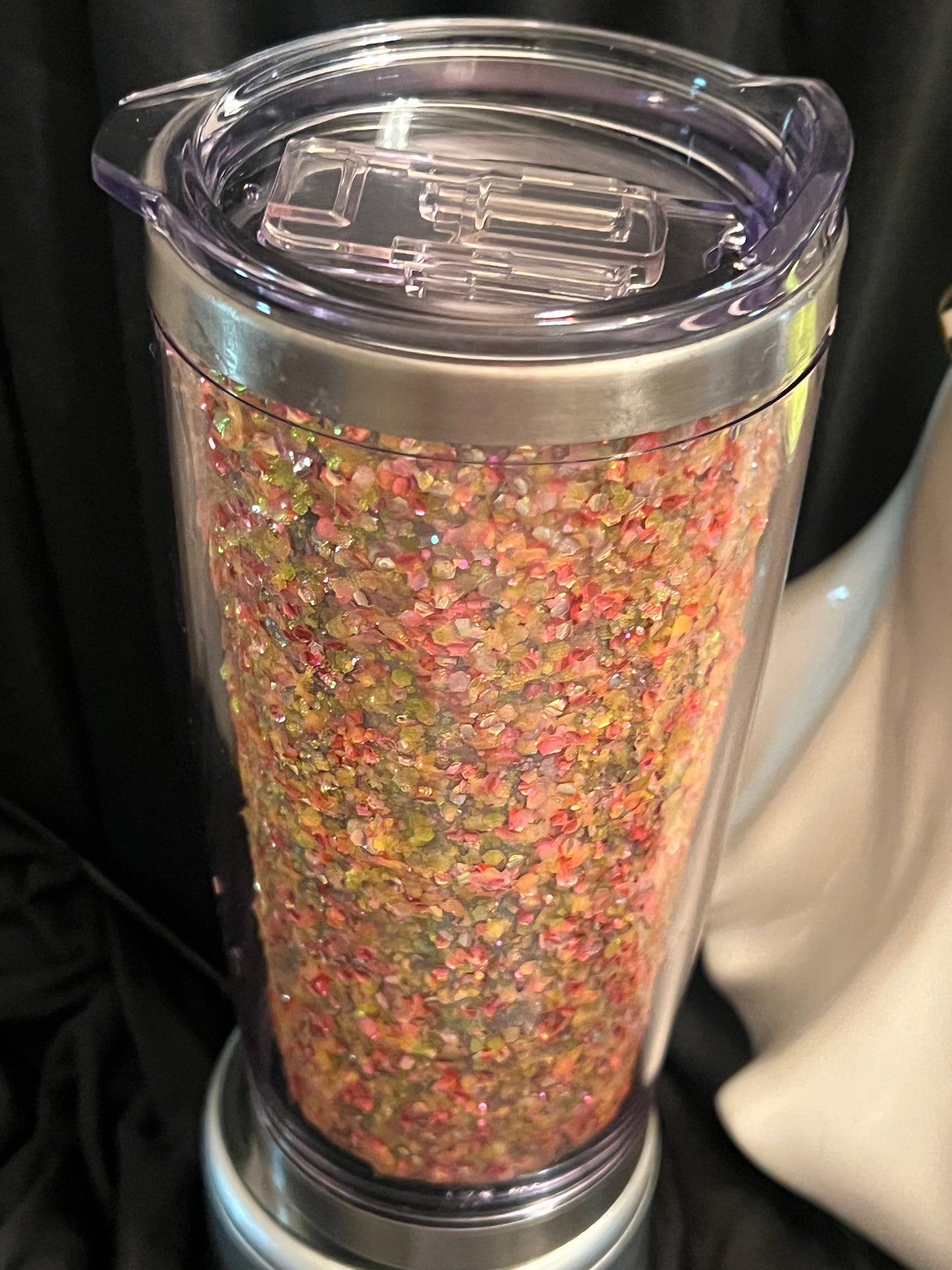 Interchangeable 20oz stainless steel & acrylic tumblers Gold Bubble, Orange and Pink glitter mix