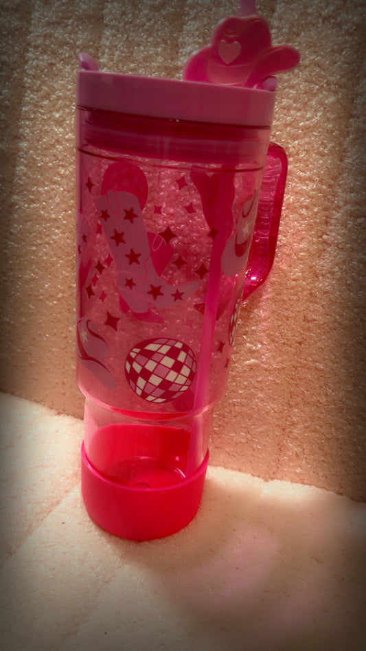 40oz Pink Western Plastic Tumbler
