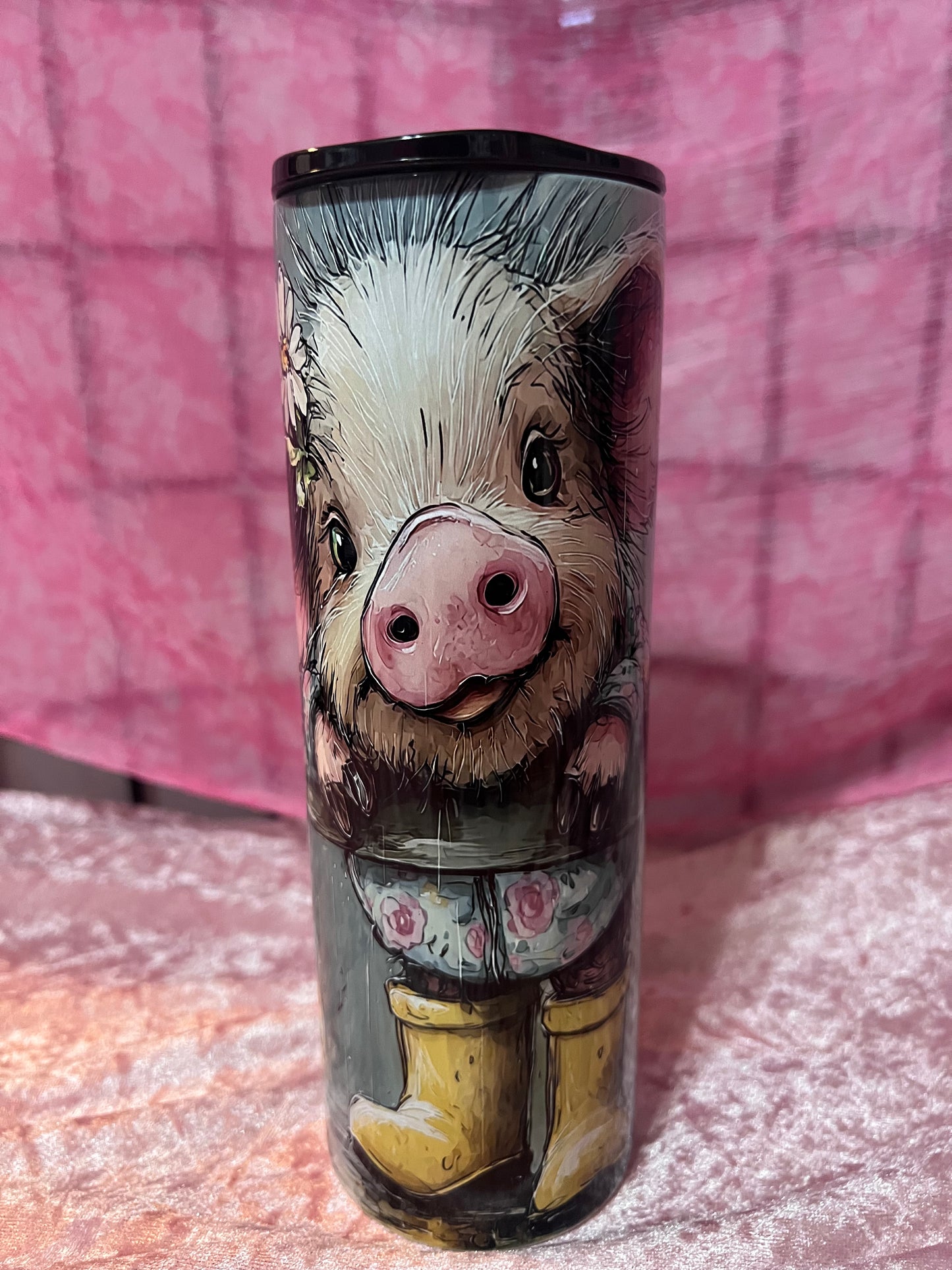 NEW 20oz Pig and Chickens with straw topper and colored lid included. stainless steel.