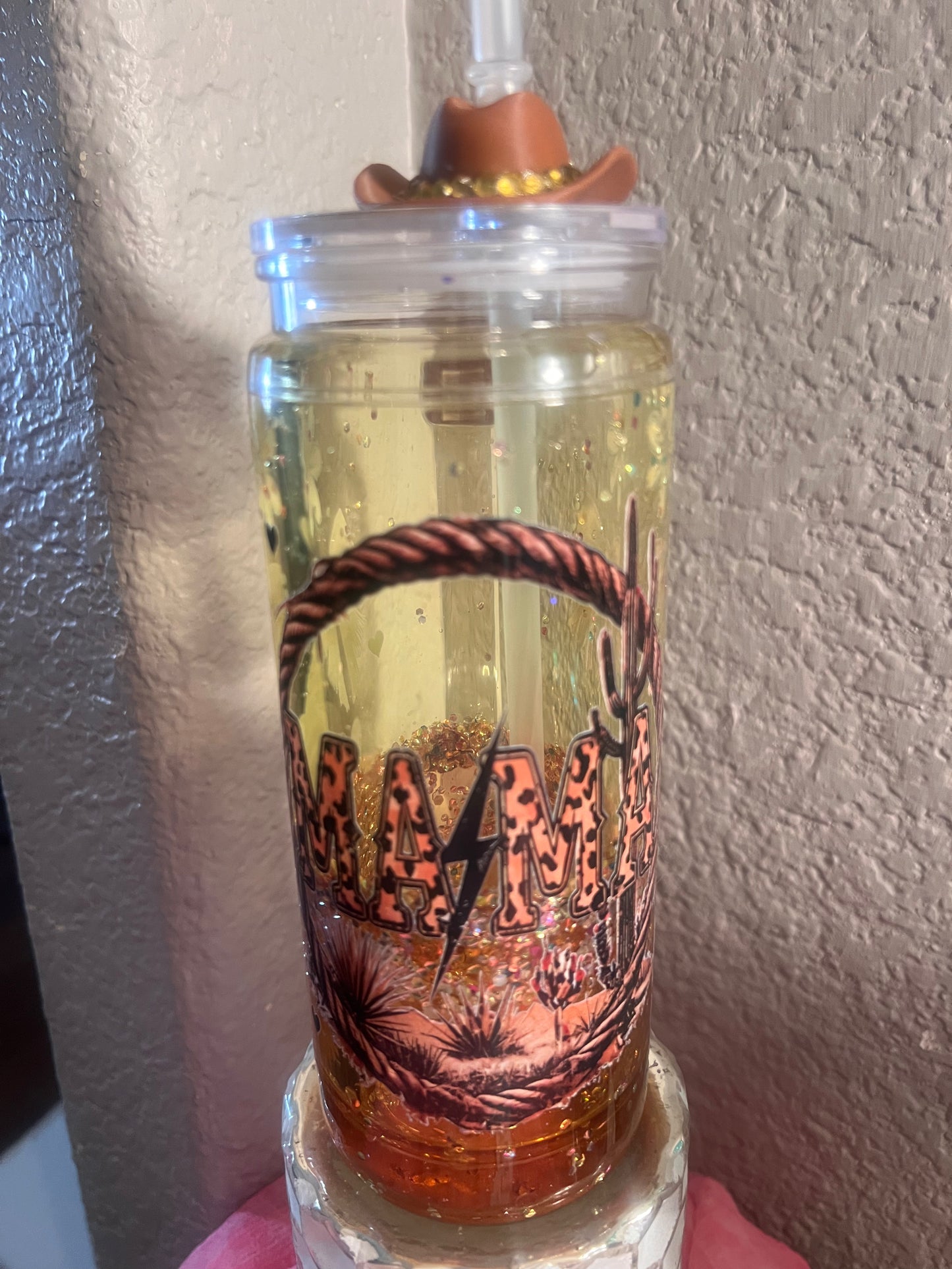 20oz Western Brown Glass Lava Snow globe