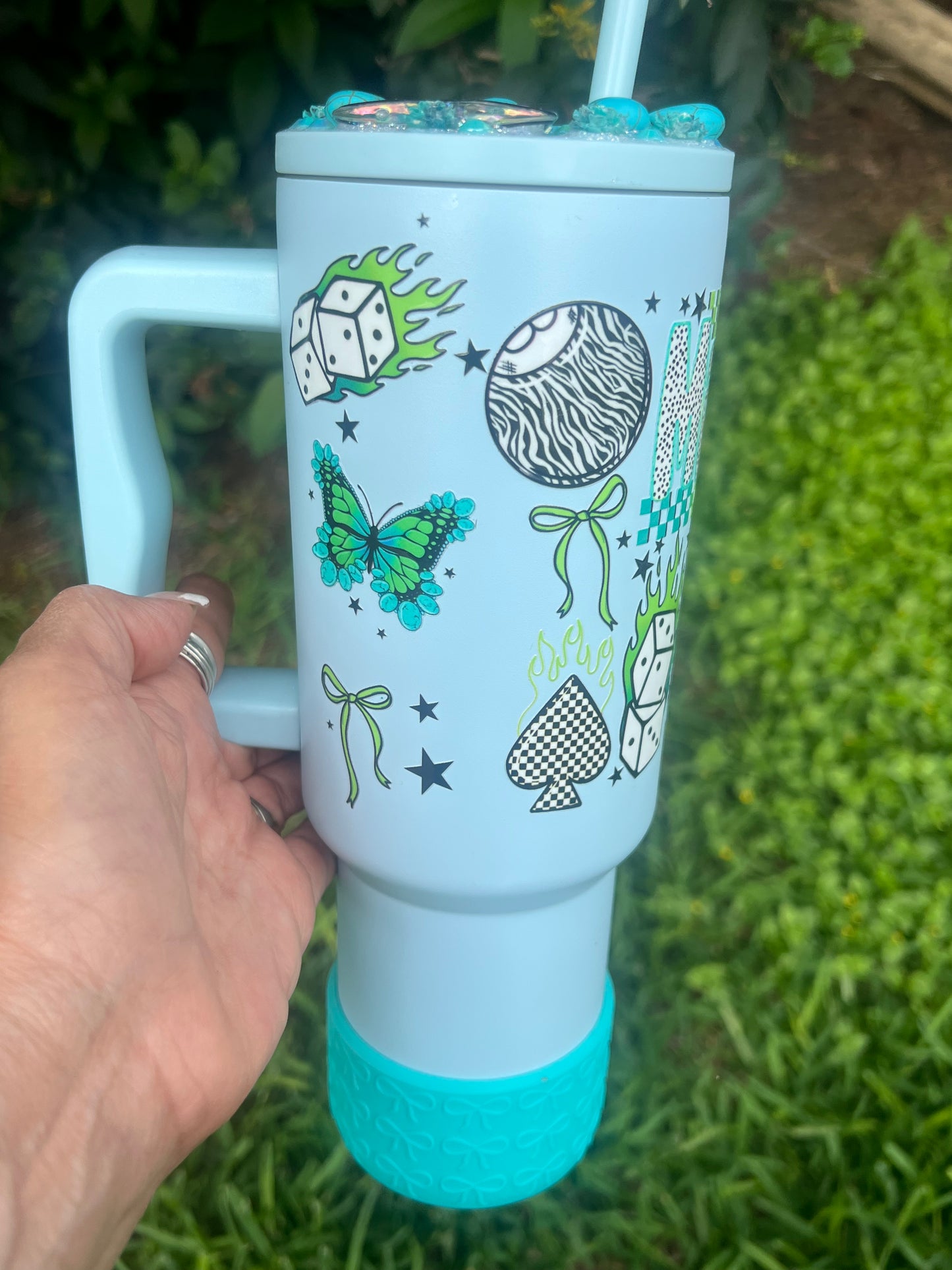 40oz MAMA Blue Stainless Steel tumbler with embellished lif topper