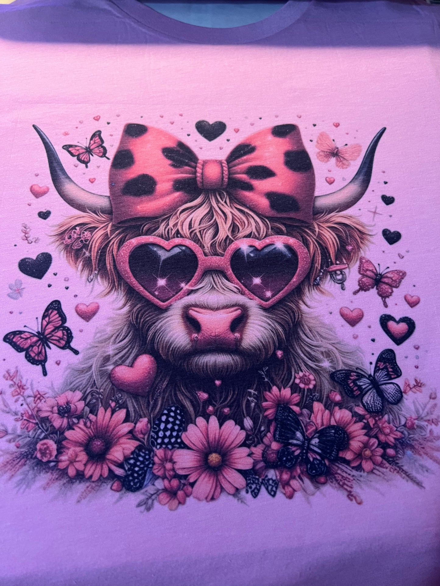 Highland Cow print on Pink T-shirt