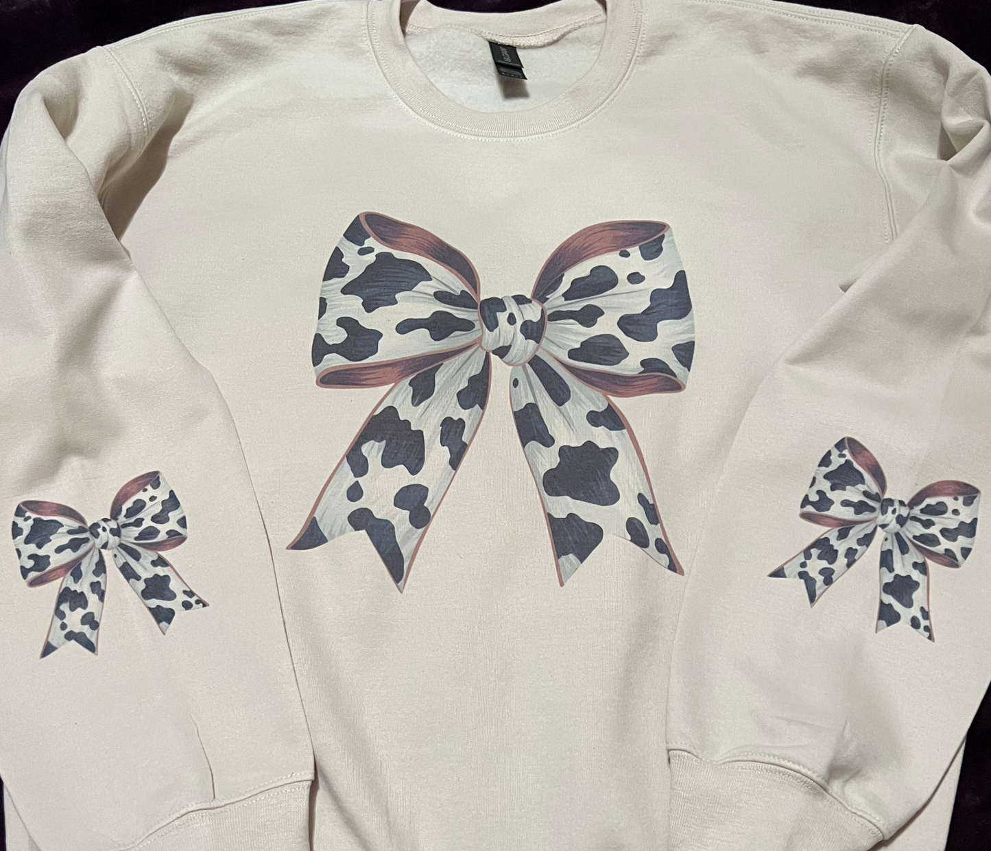 Cow print bow-Beige Sweatshirt NEW