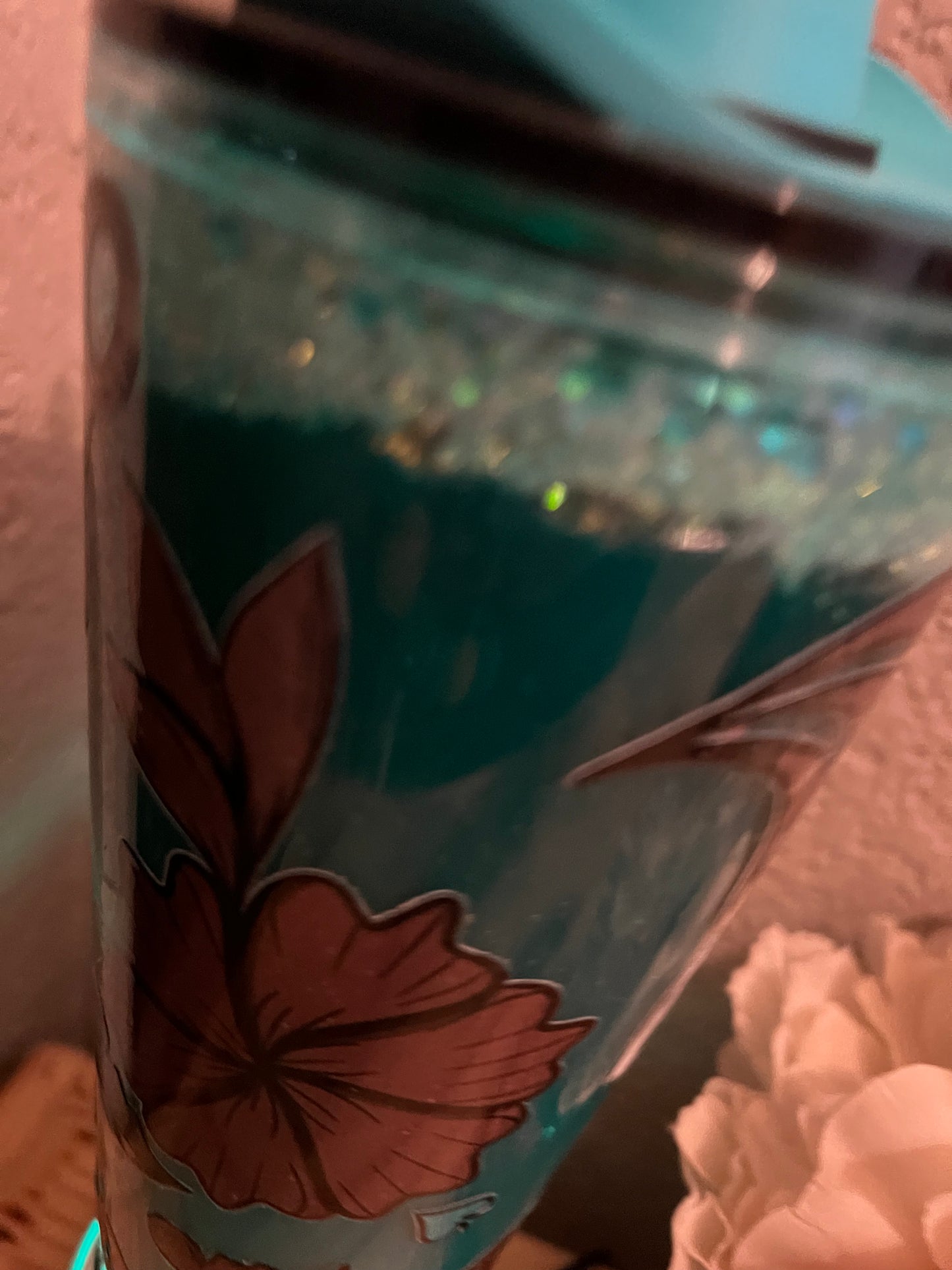 Western Floral Leather w Blue Cowboy Hat 24oz acrylic, lava,  lid w matching straw topper