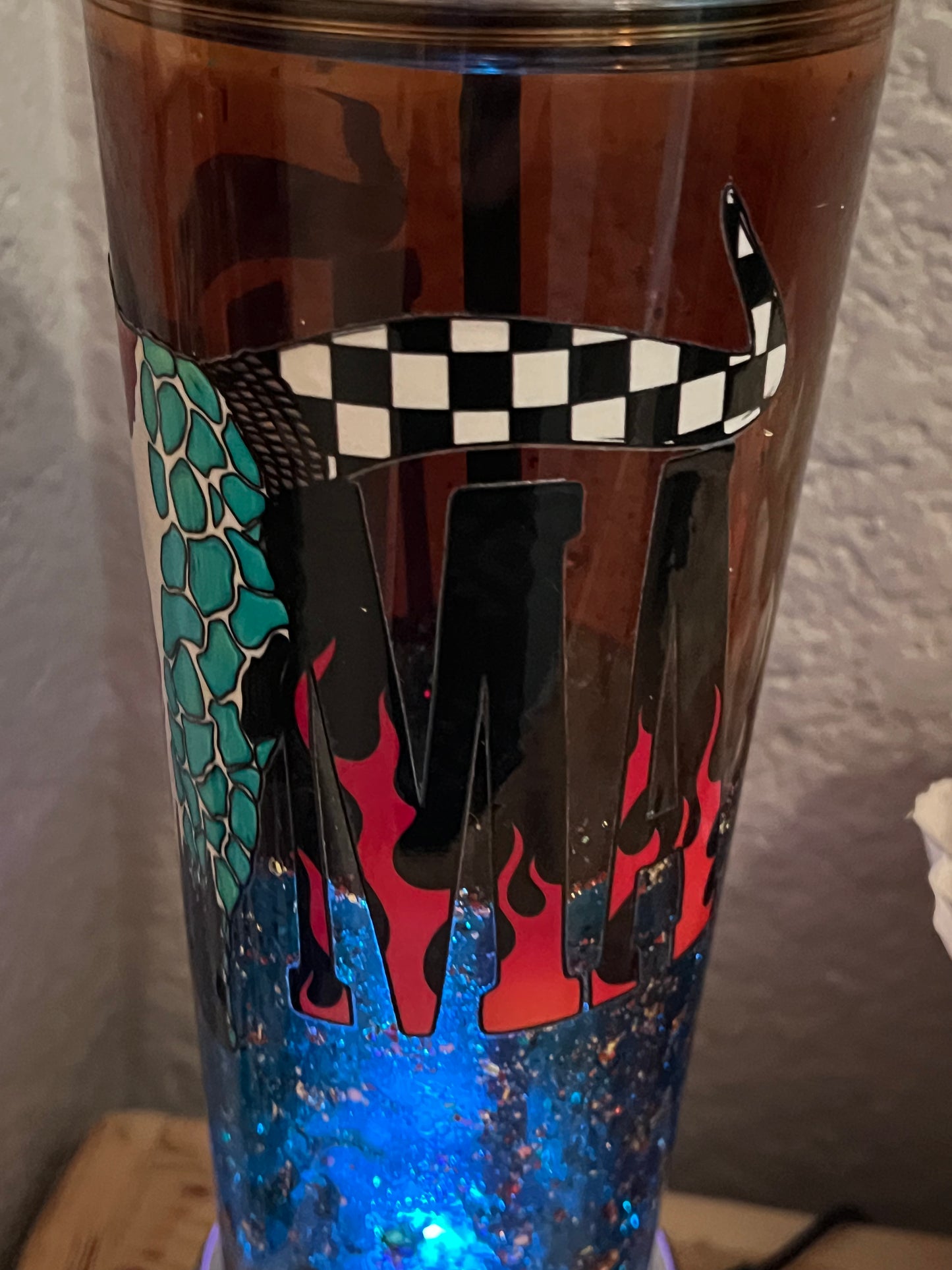 24oz Western Mama Skull. turquoise and brown Lava, turquoise Oversized rose straw topper included.