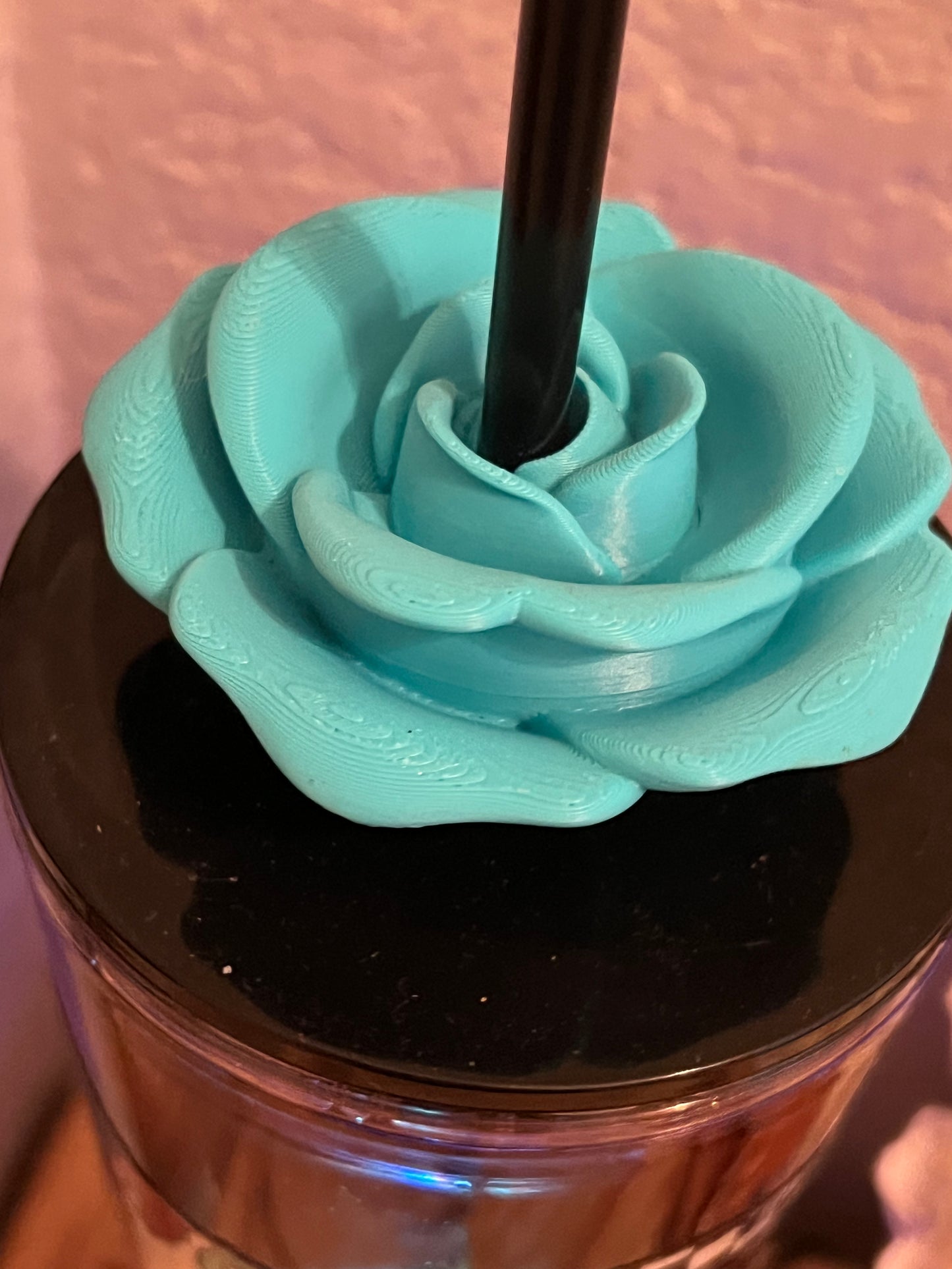 24oz Western Mama Skull. turquoise and brown Lava, turquoise Oversized rose straw topper included.
