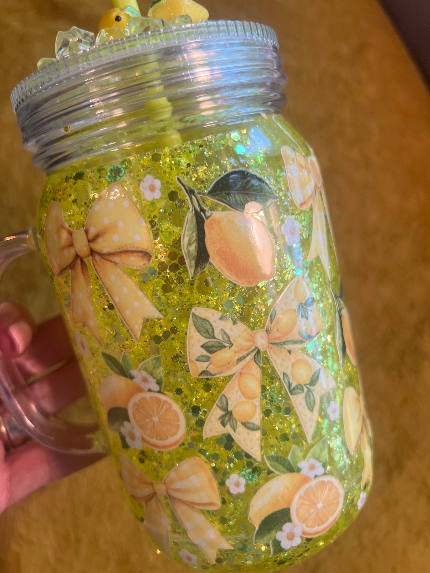 NEW 22oz Mason Lemon w Bows decorated lid