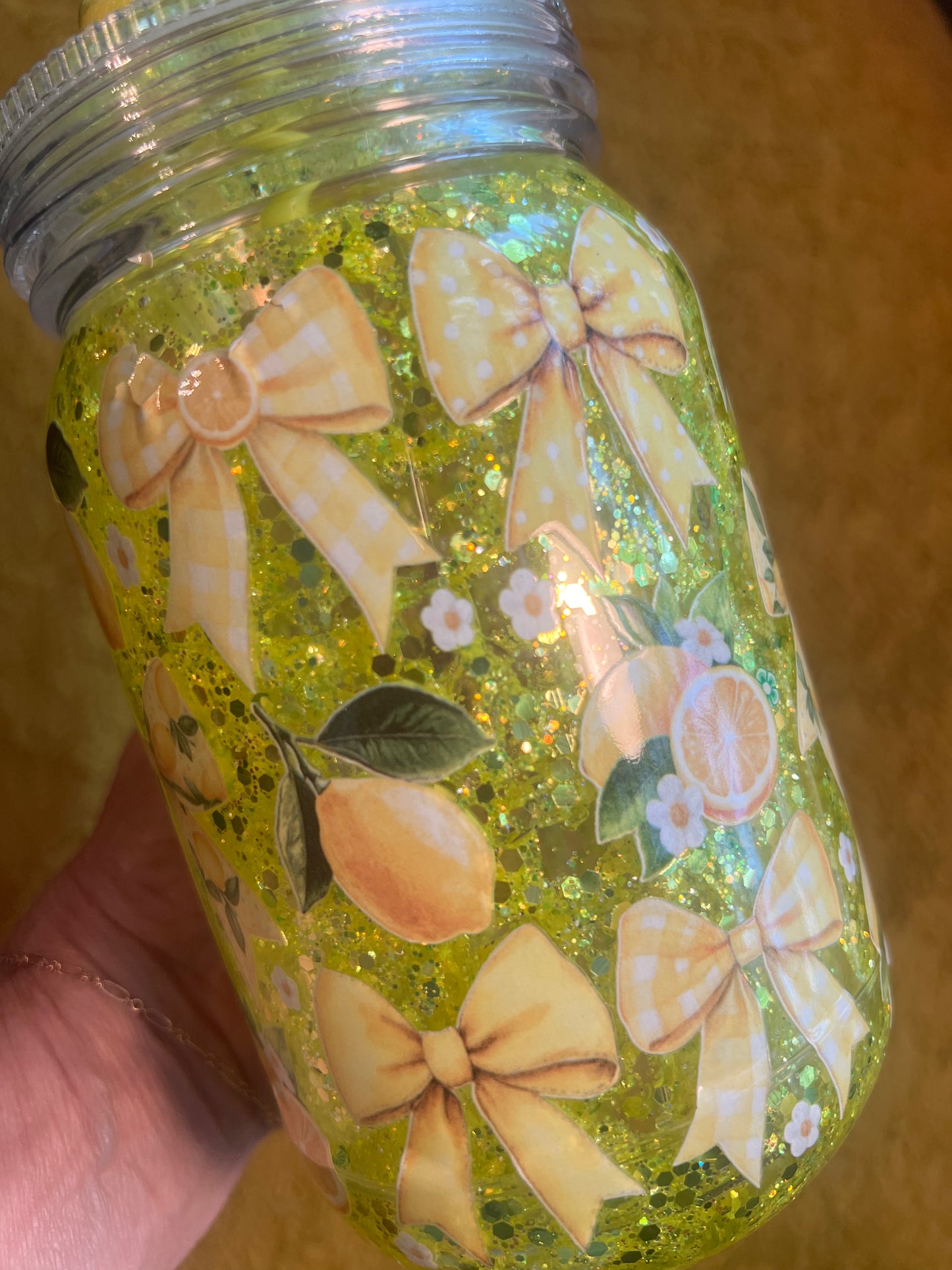 NEW 22oz Mason Lemon w Bows decorated lid