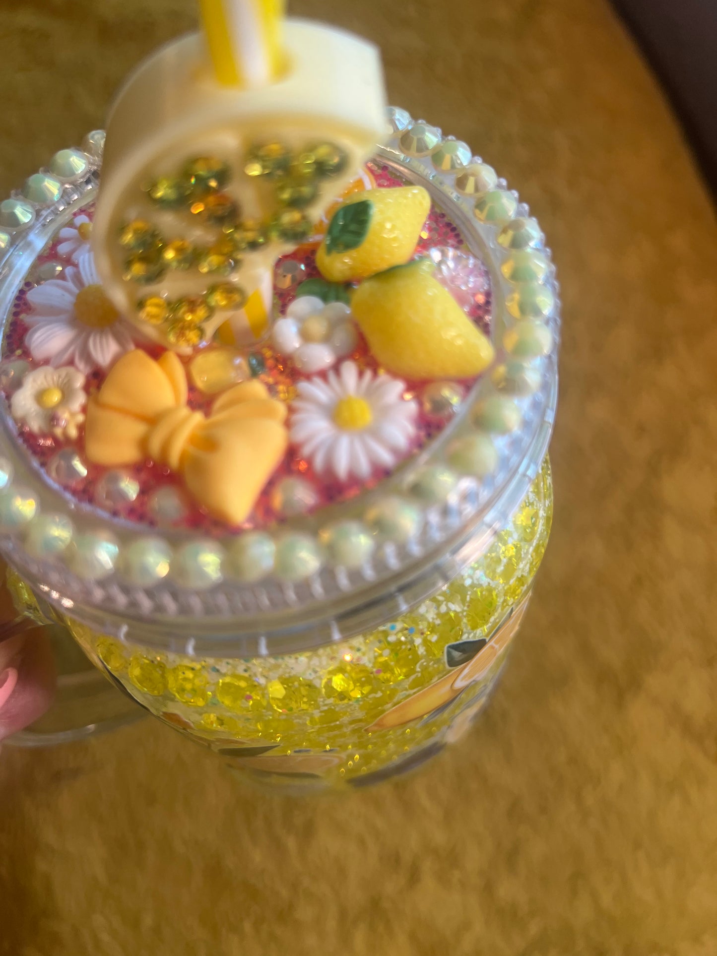 NEW 22oz Mason Blue & Yellow Lemon w decorated lid